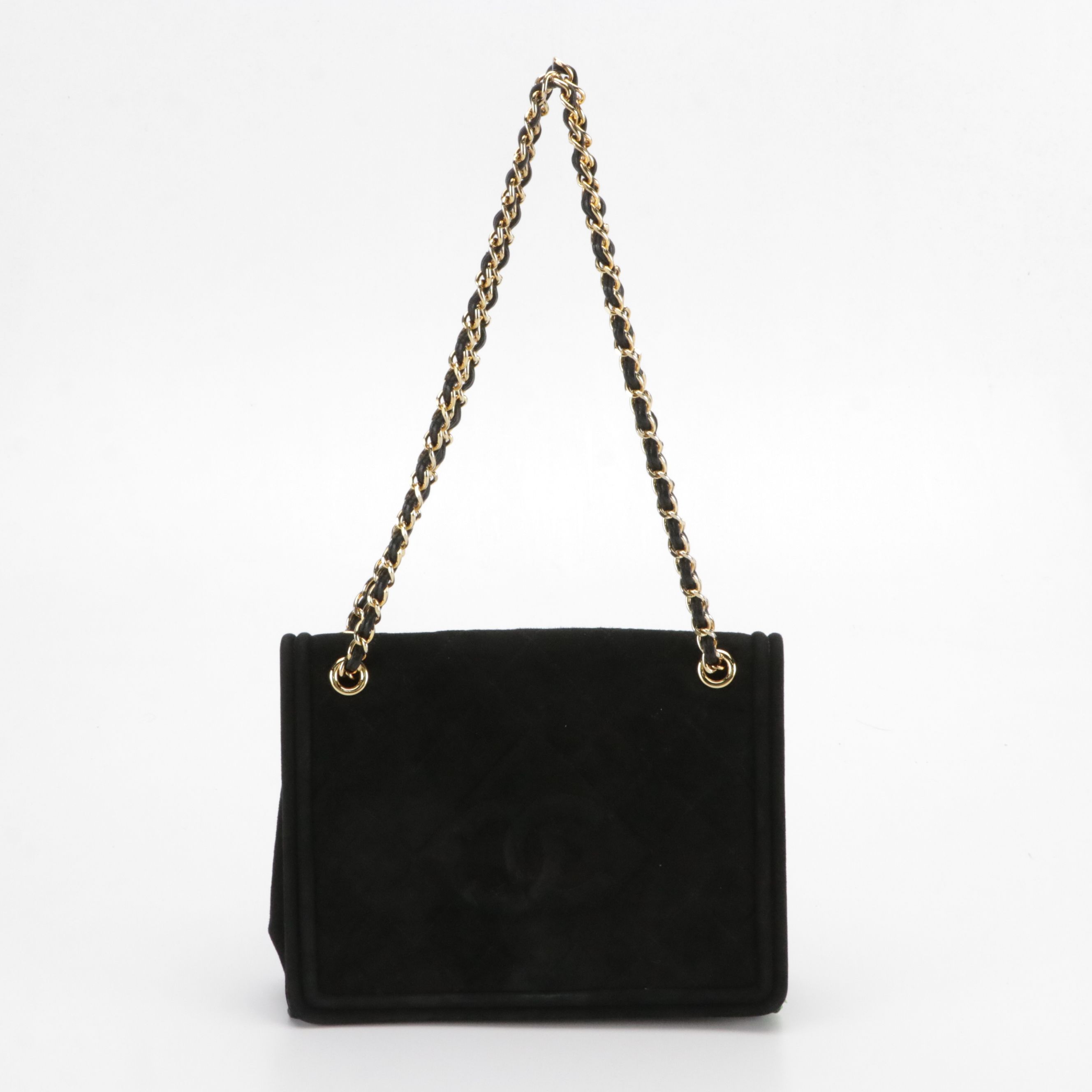 Chanel Flap Front Chain Two Way Bag in Black Suede