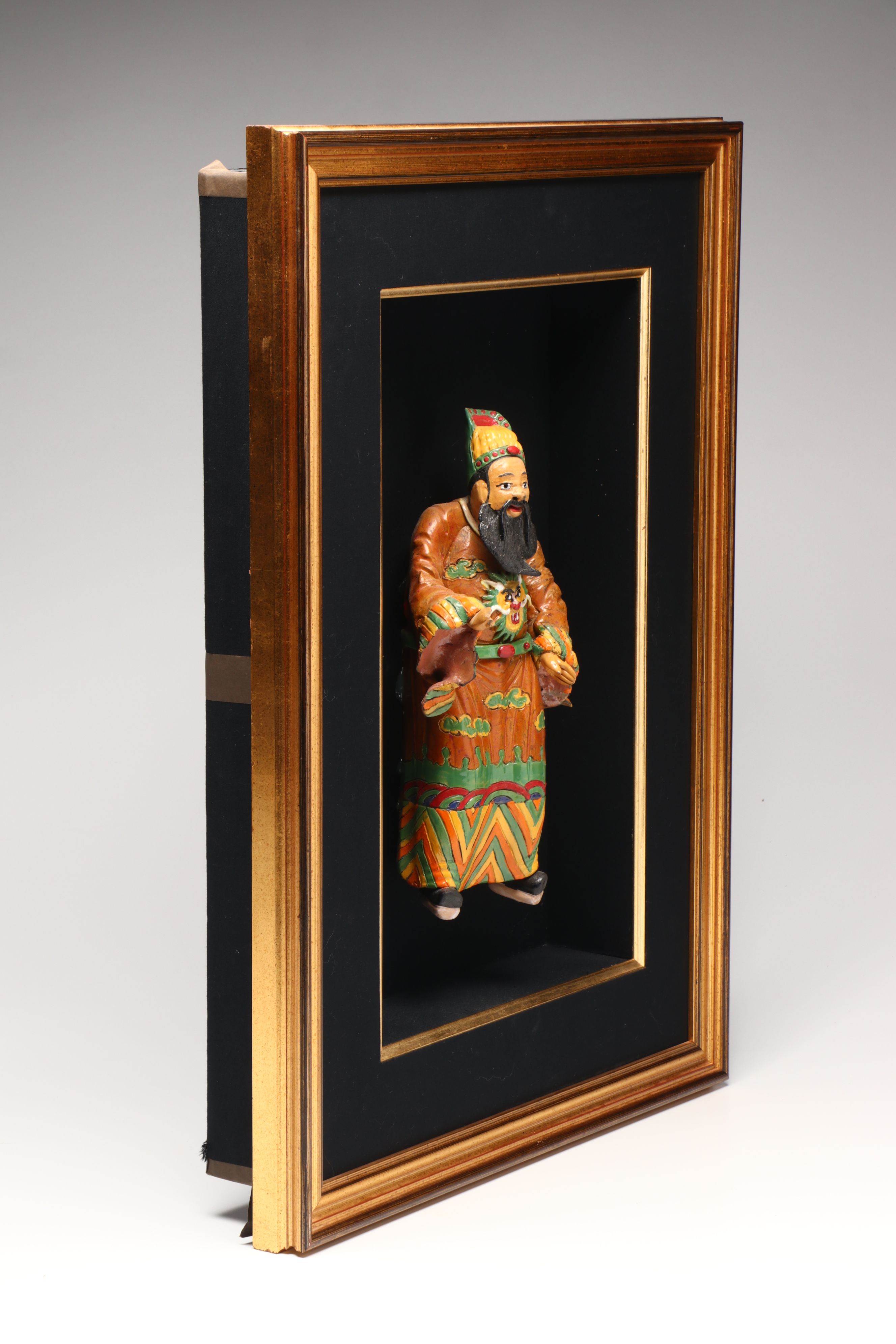 Chinese Hand-Painted Guan Gong Figure in Shadowbox