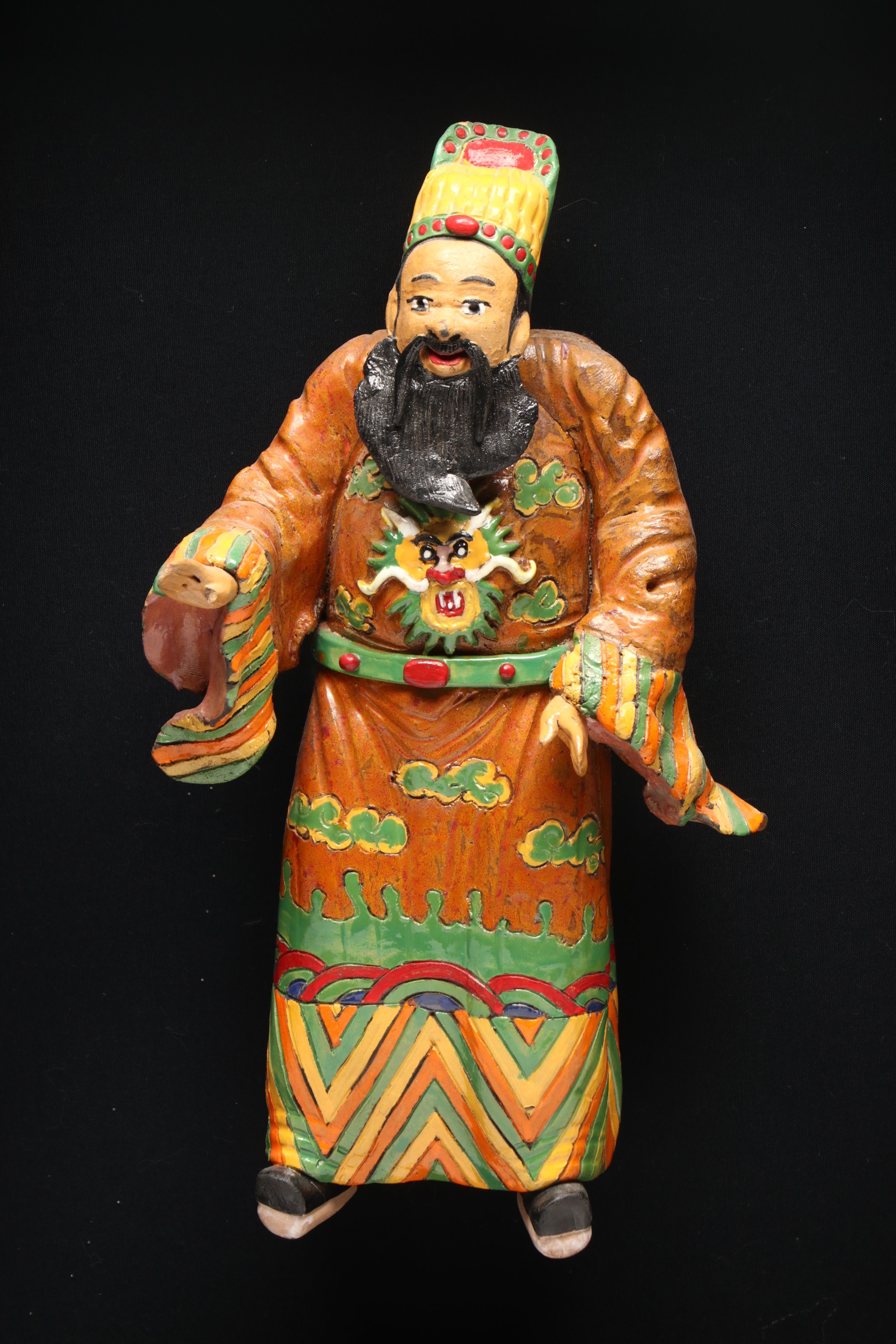 Chinese Hand-Painted Guan Gong Figure in Shadowbox
