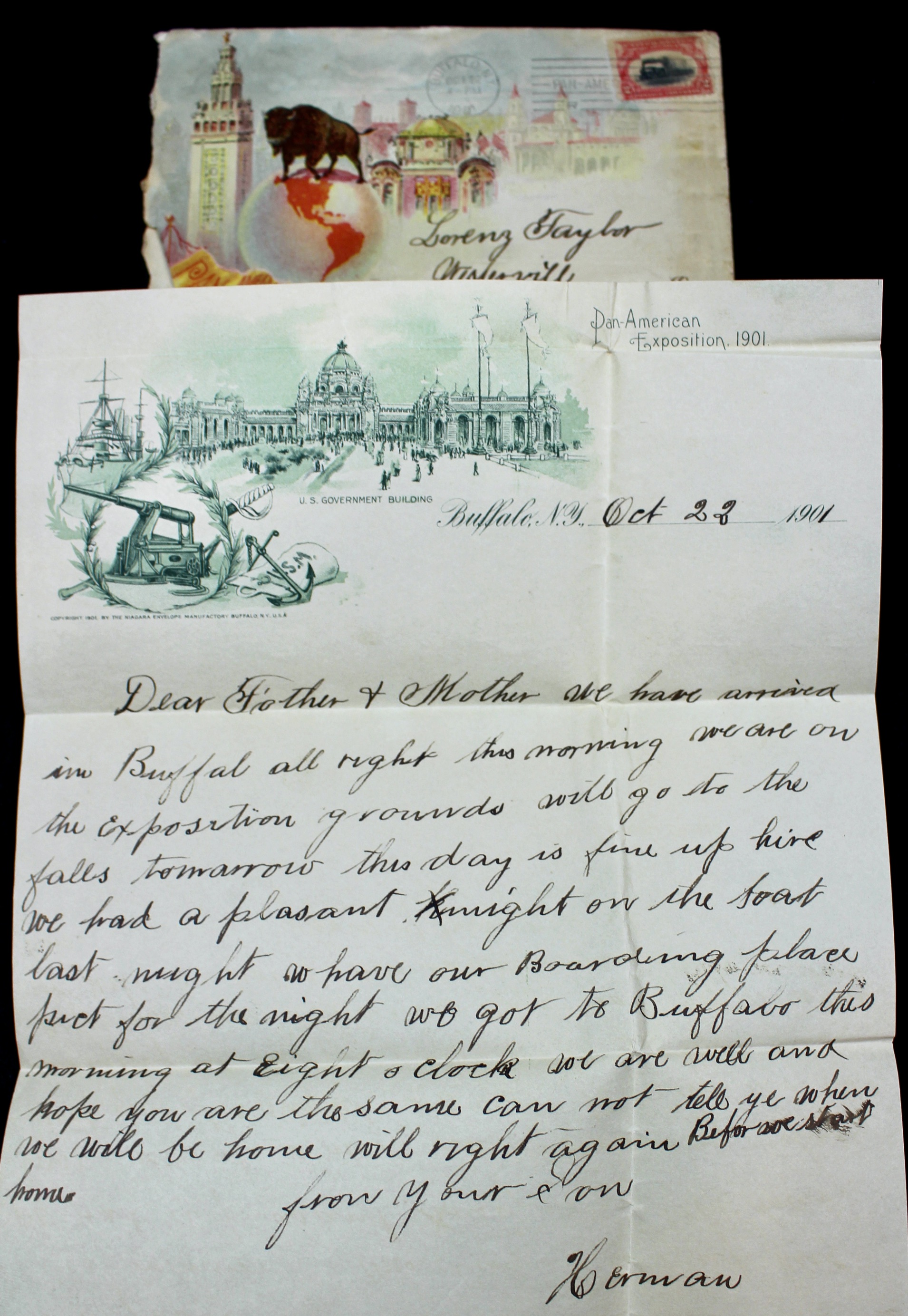 1901 Pan-American Expo Envelope and Letter, Featuring Scott 295 Postage Stamp