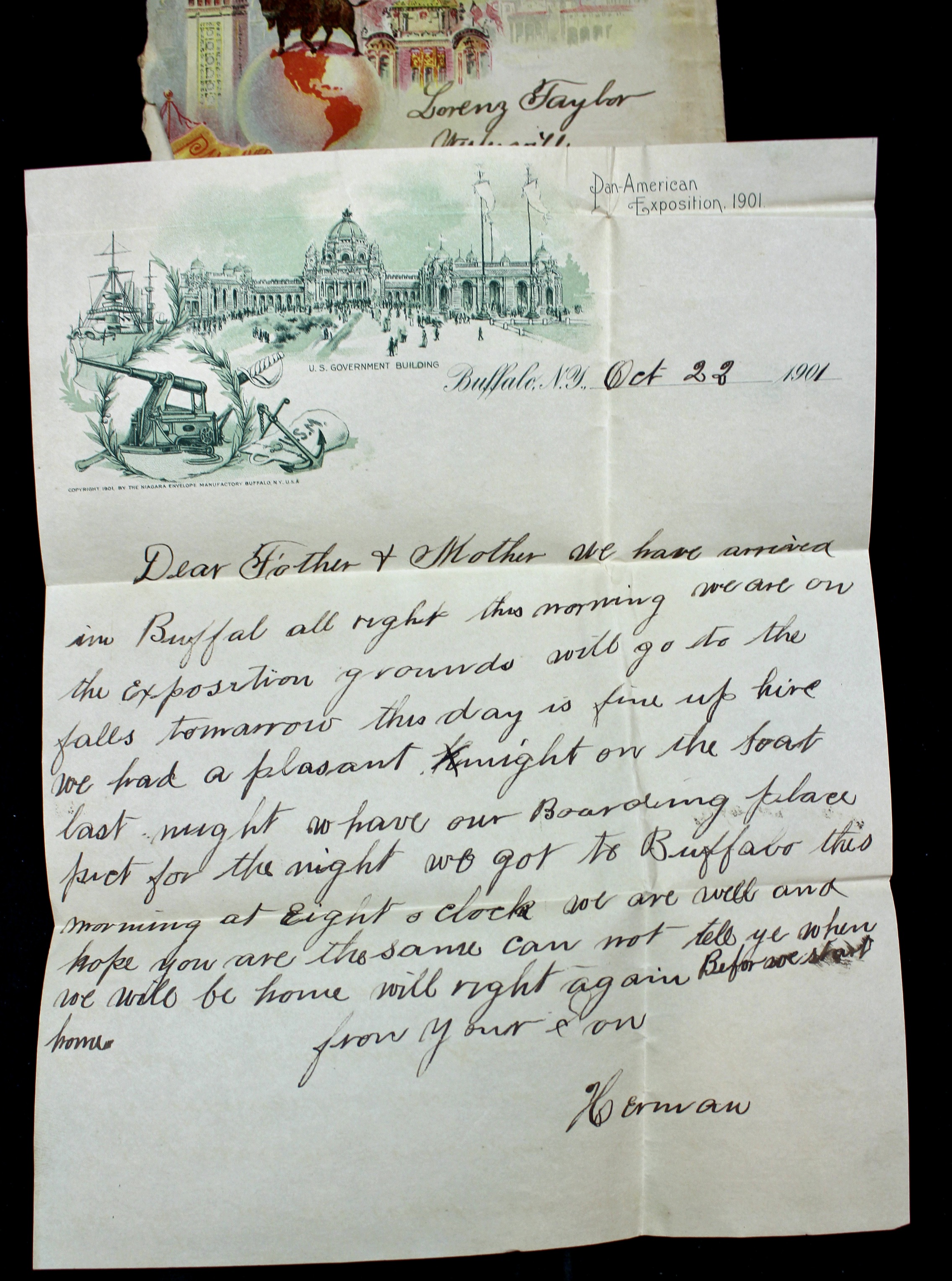 1901 Pan-American Expo Envelope and Letter, Featuring Scott 295 Postage Stamp