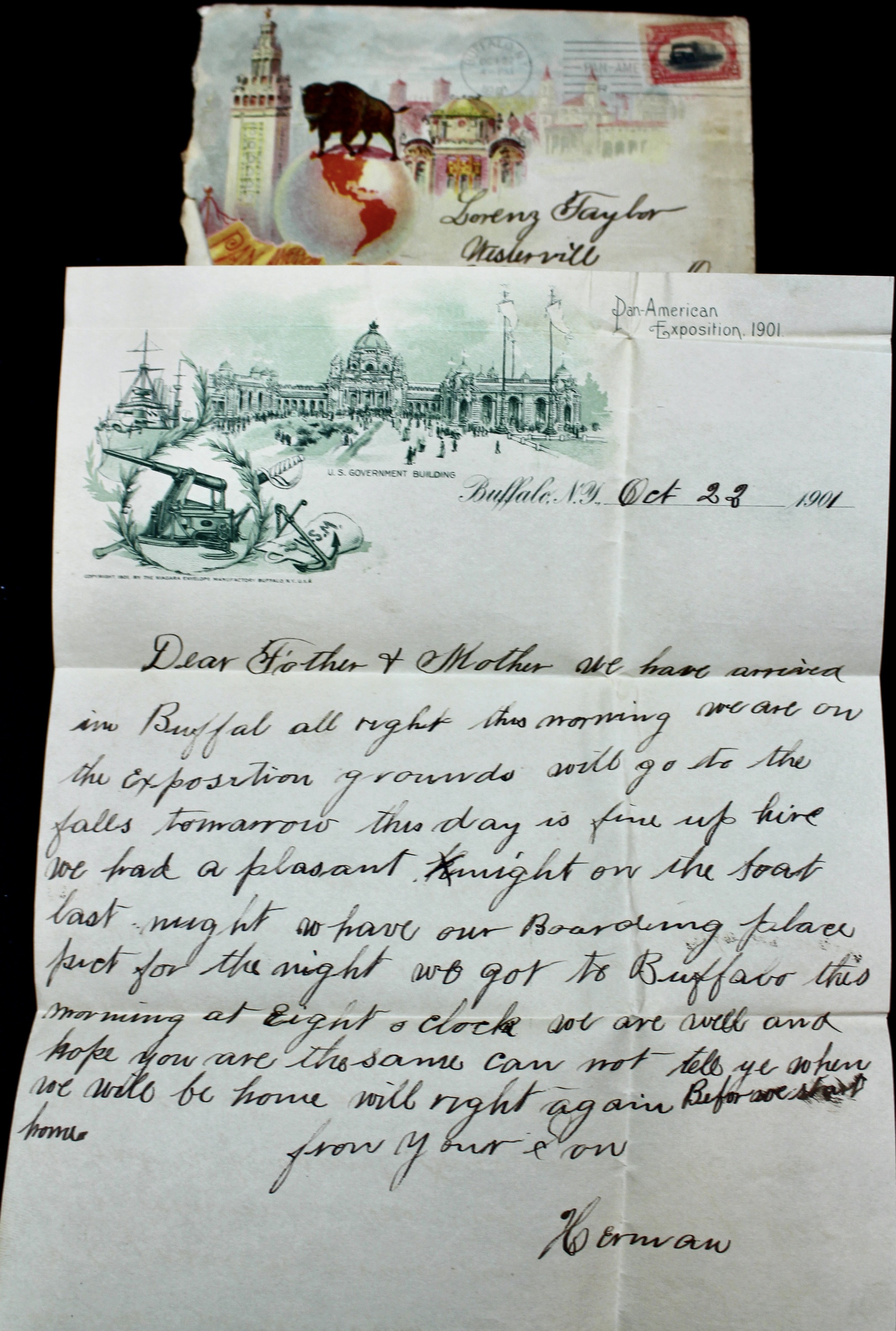 1901 Pan-American Expo Envelope and Letter, Featuring Scott 295 Postage Stamp