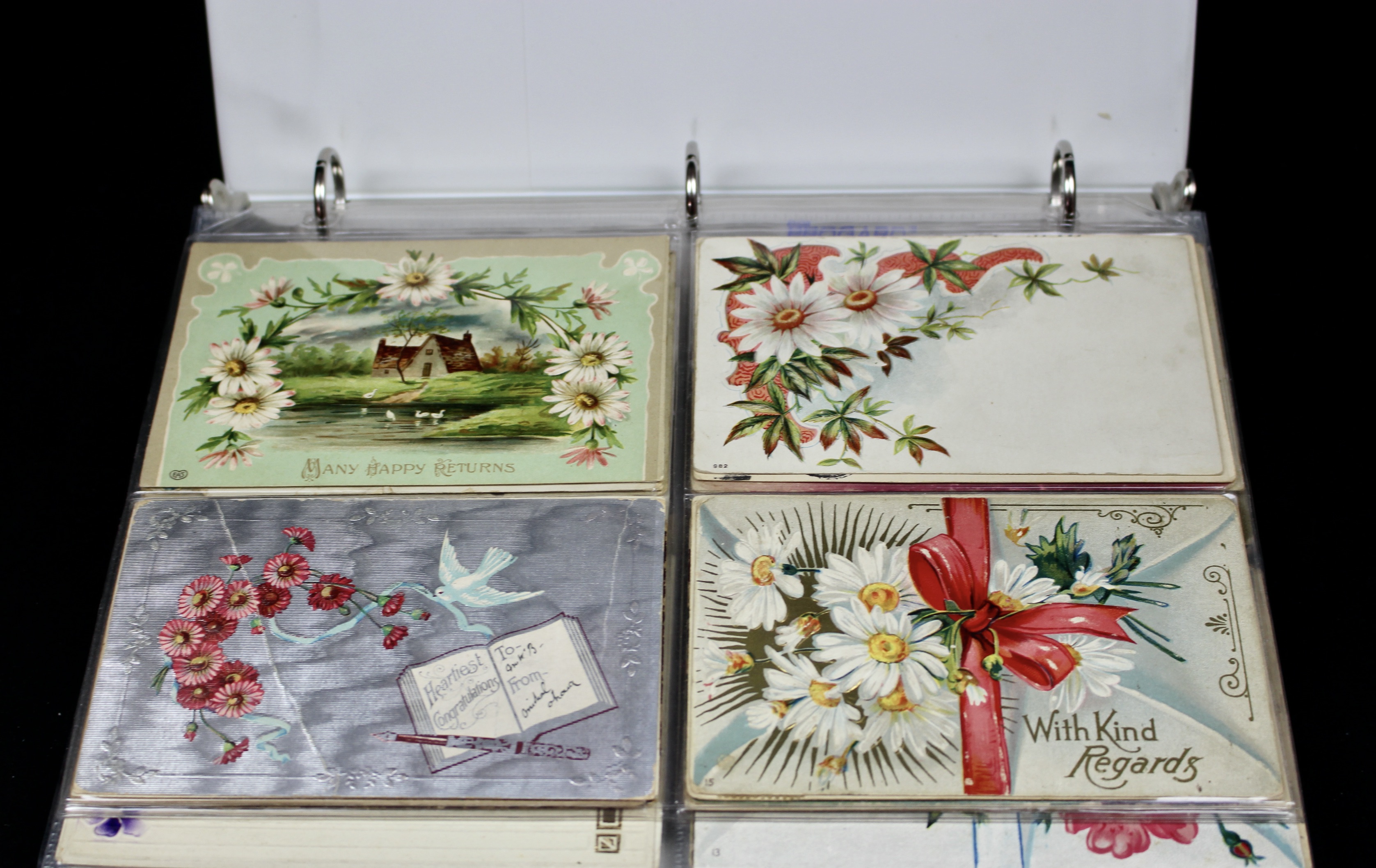 Album of 99 Embossed Floral-Themed Postcards, Early 1900s