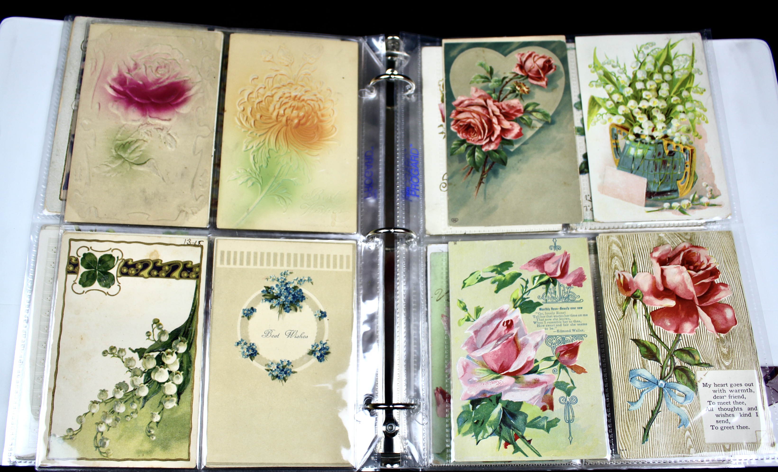 Album of 99 Embossed Floral-Themed Postcards, Early 1900s