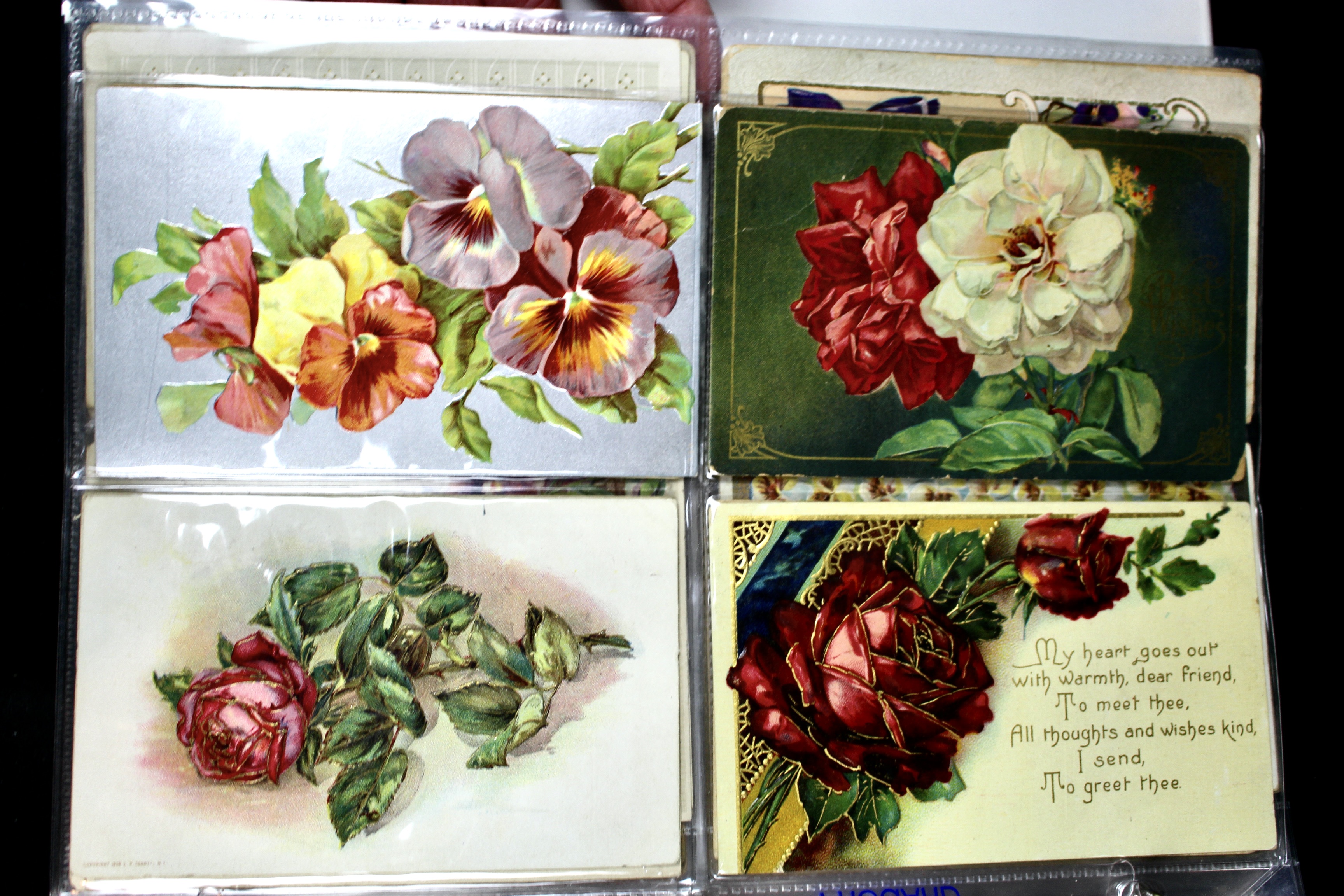 Album of 99 Embossed Floral-Themed Postcards, Early 1900s