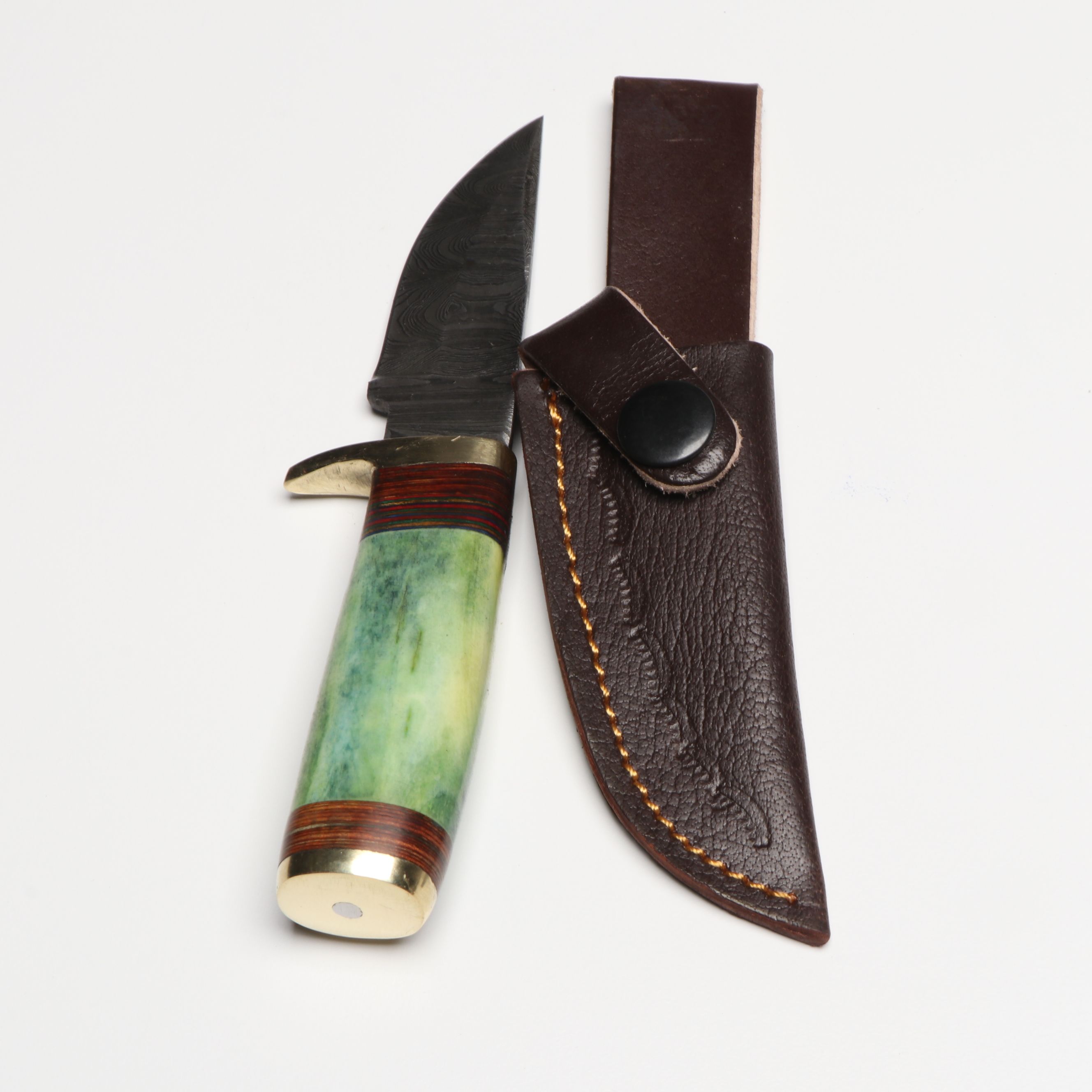 Damascus Steel Skinner Knives in Leather Scabbards