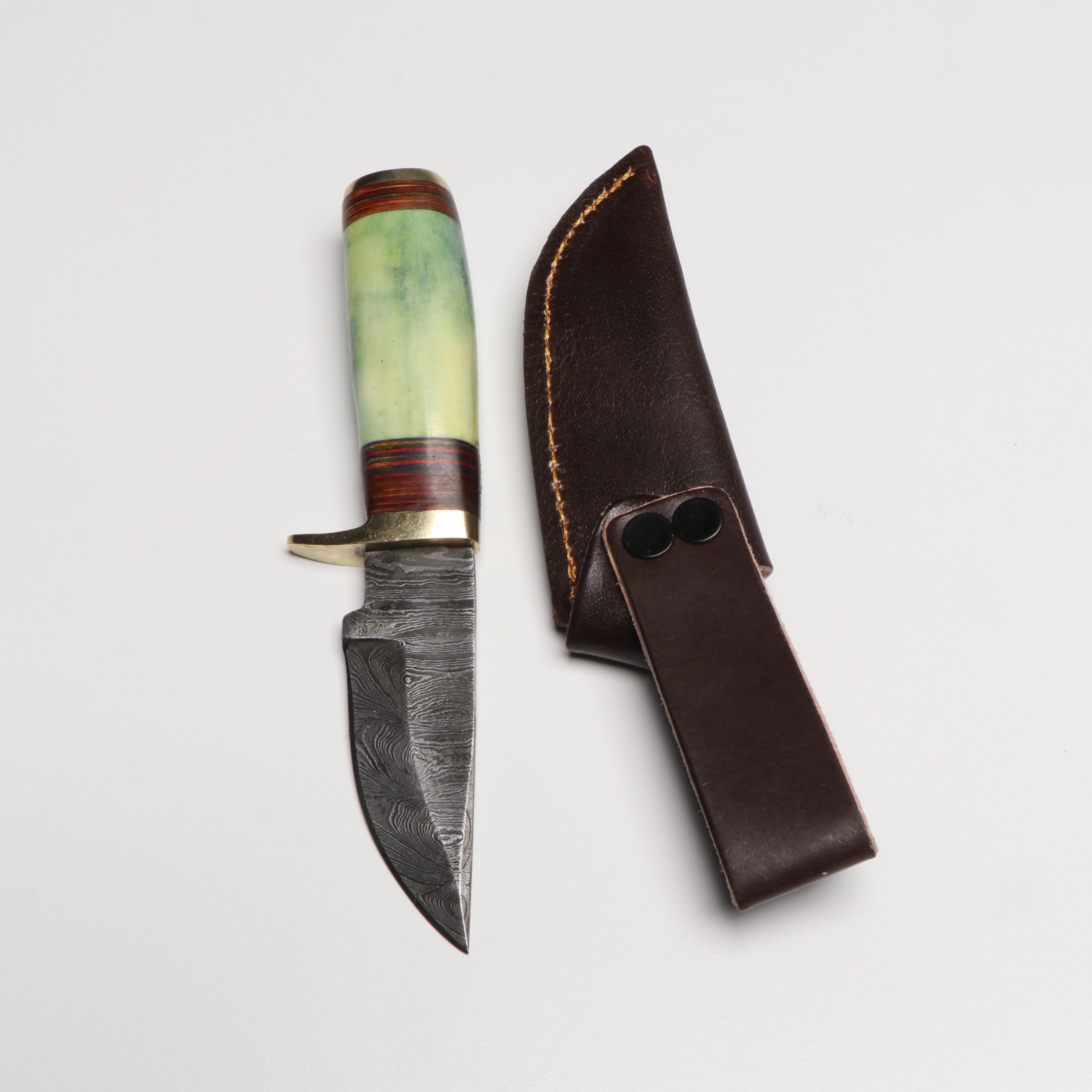 Damascus Steel Skinner Knives in Leather Scabbards