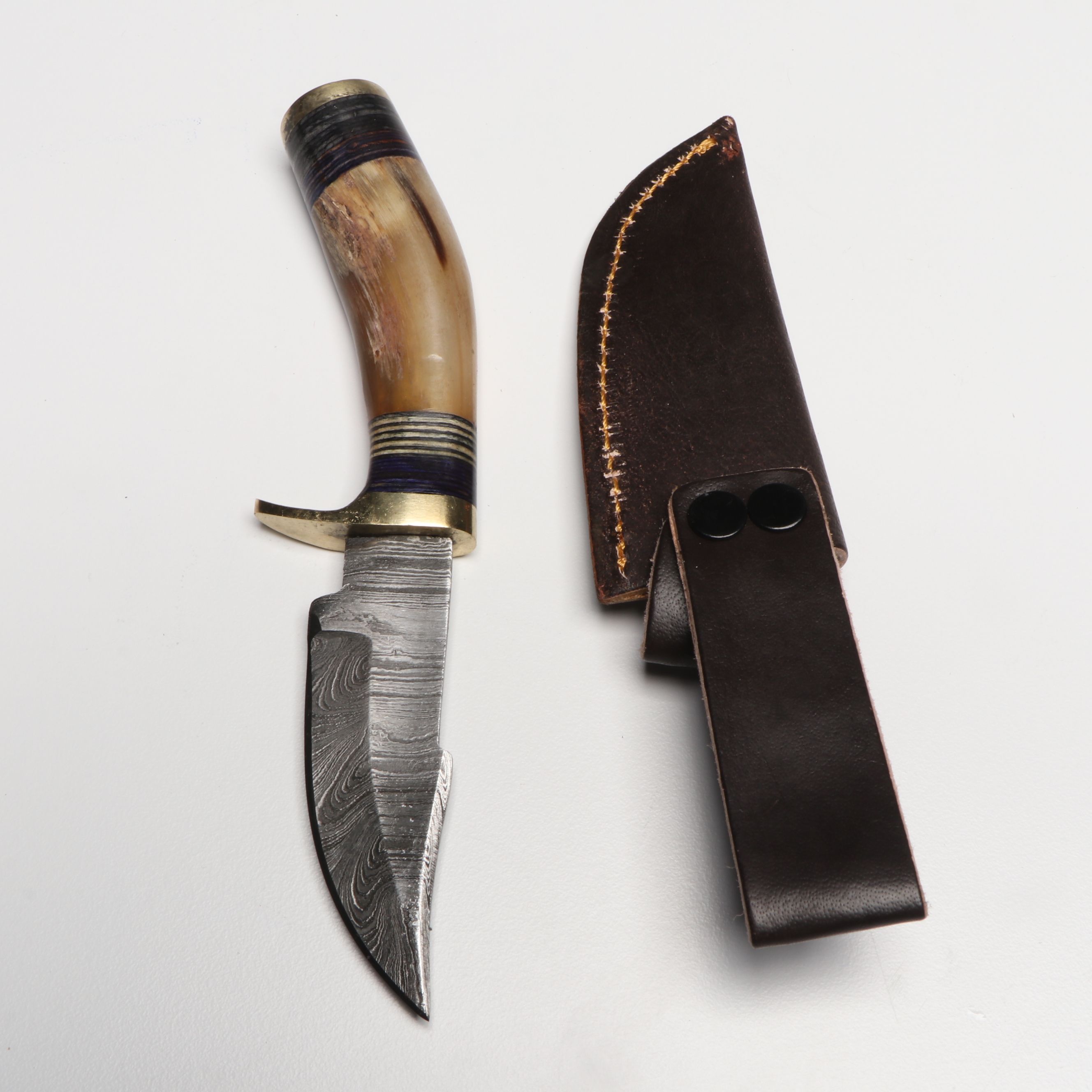 Damascus Steel Skinner Knives in Leather Scabbards