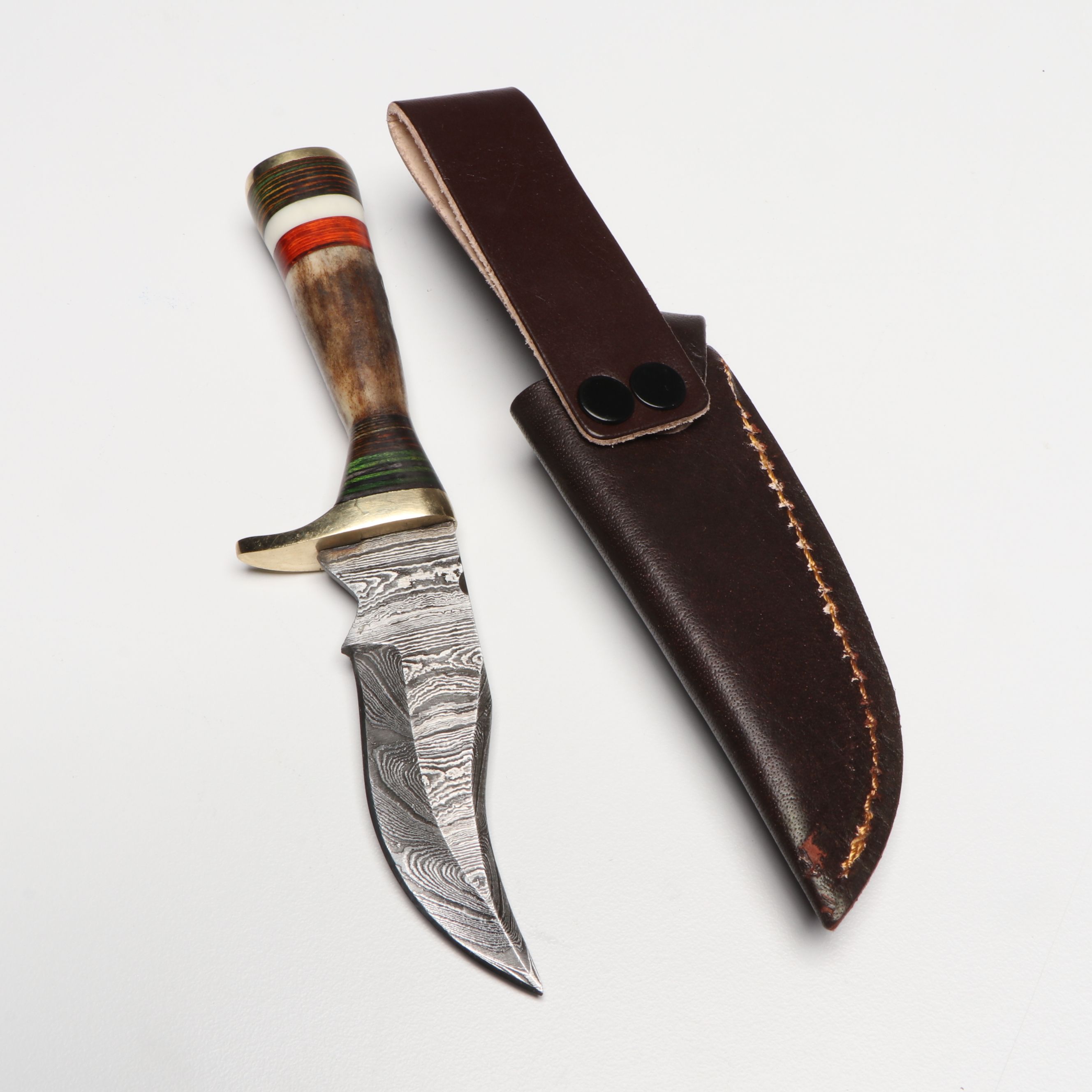 Damascus Steel Skinner Knives in Leather Scabbards