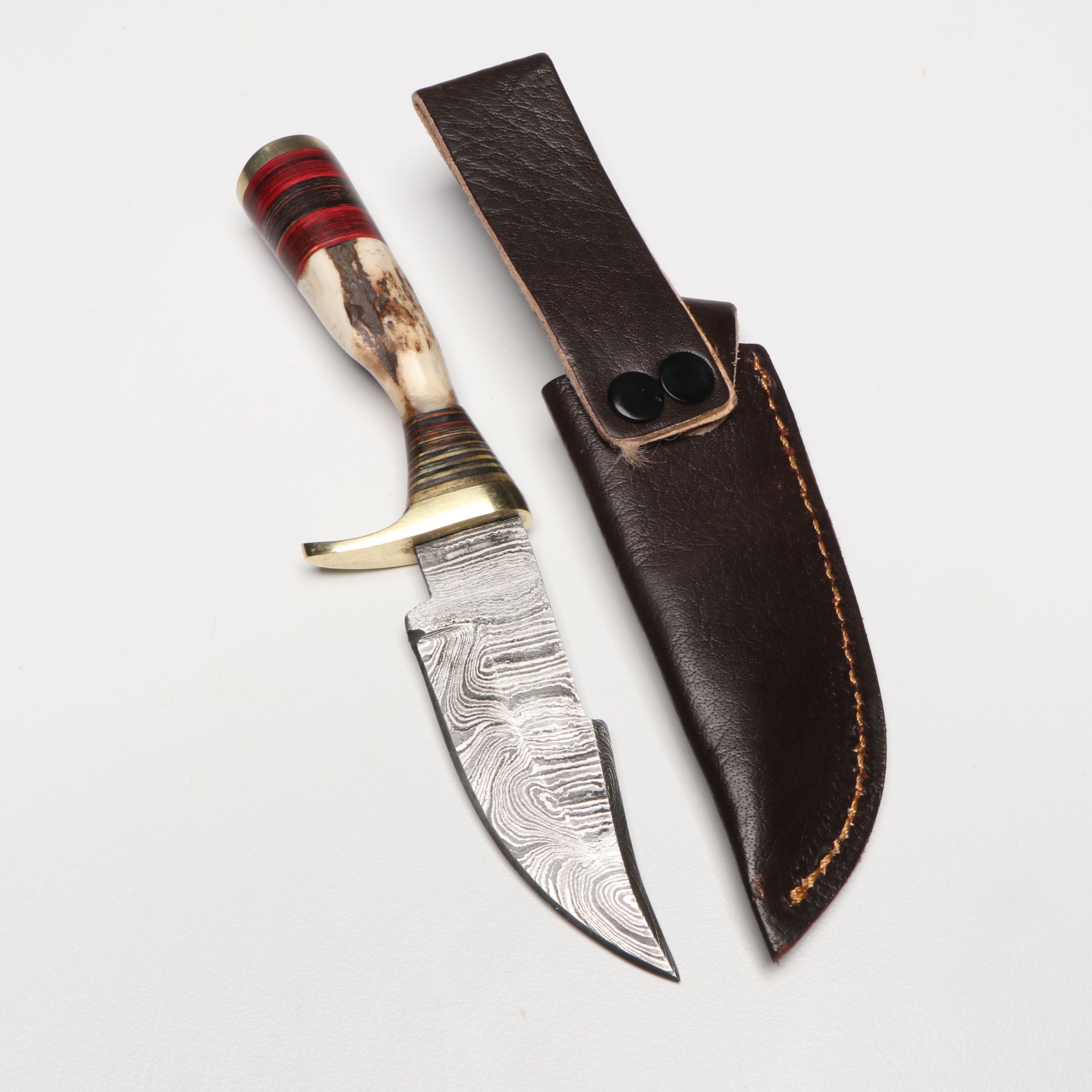 Damascus Steel Skinner Knives in Leather Scabbards