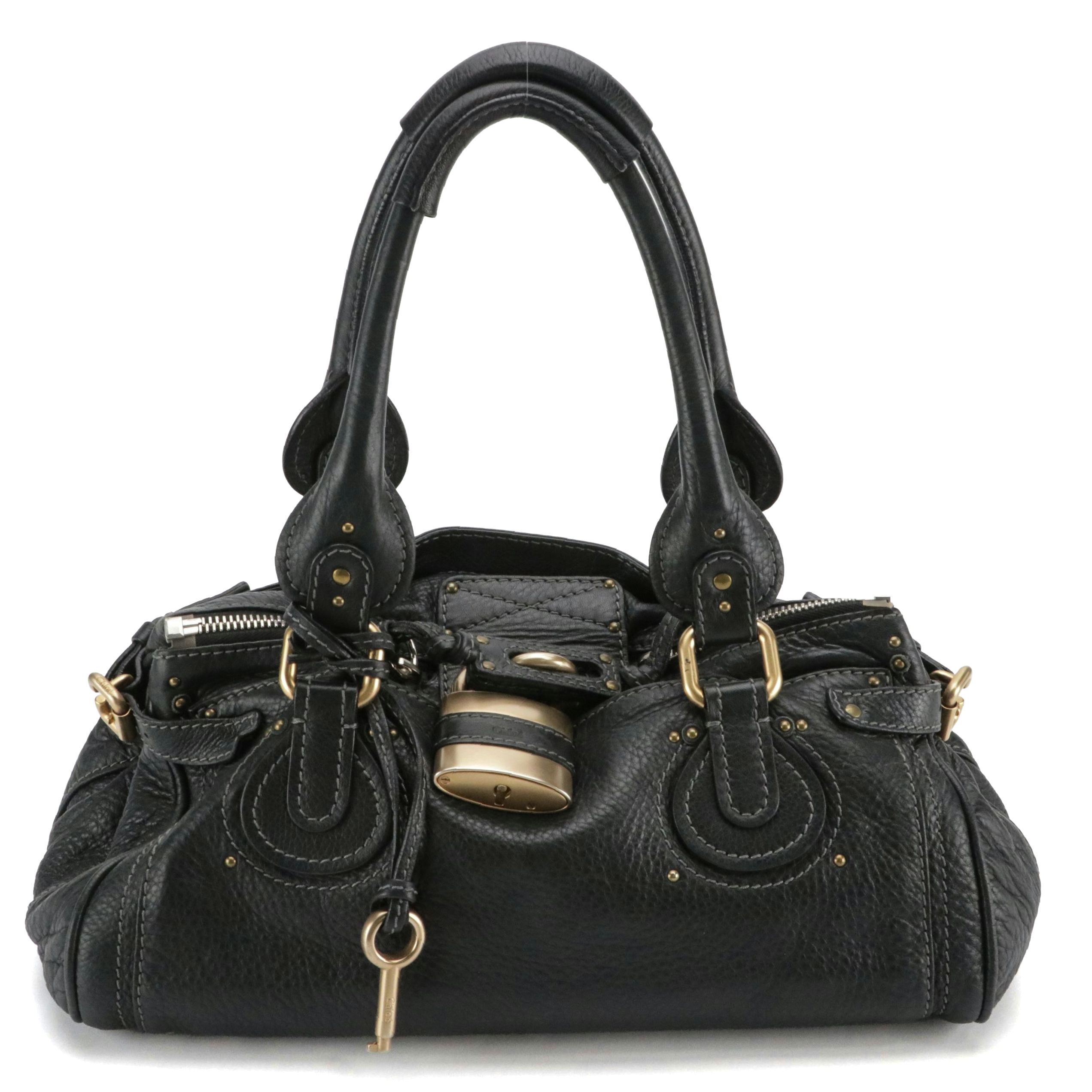 Chloé Paddington Satchel in Black Grained Calfskin Leather