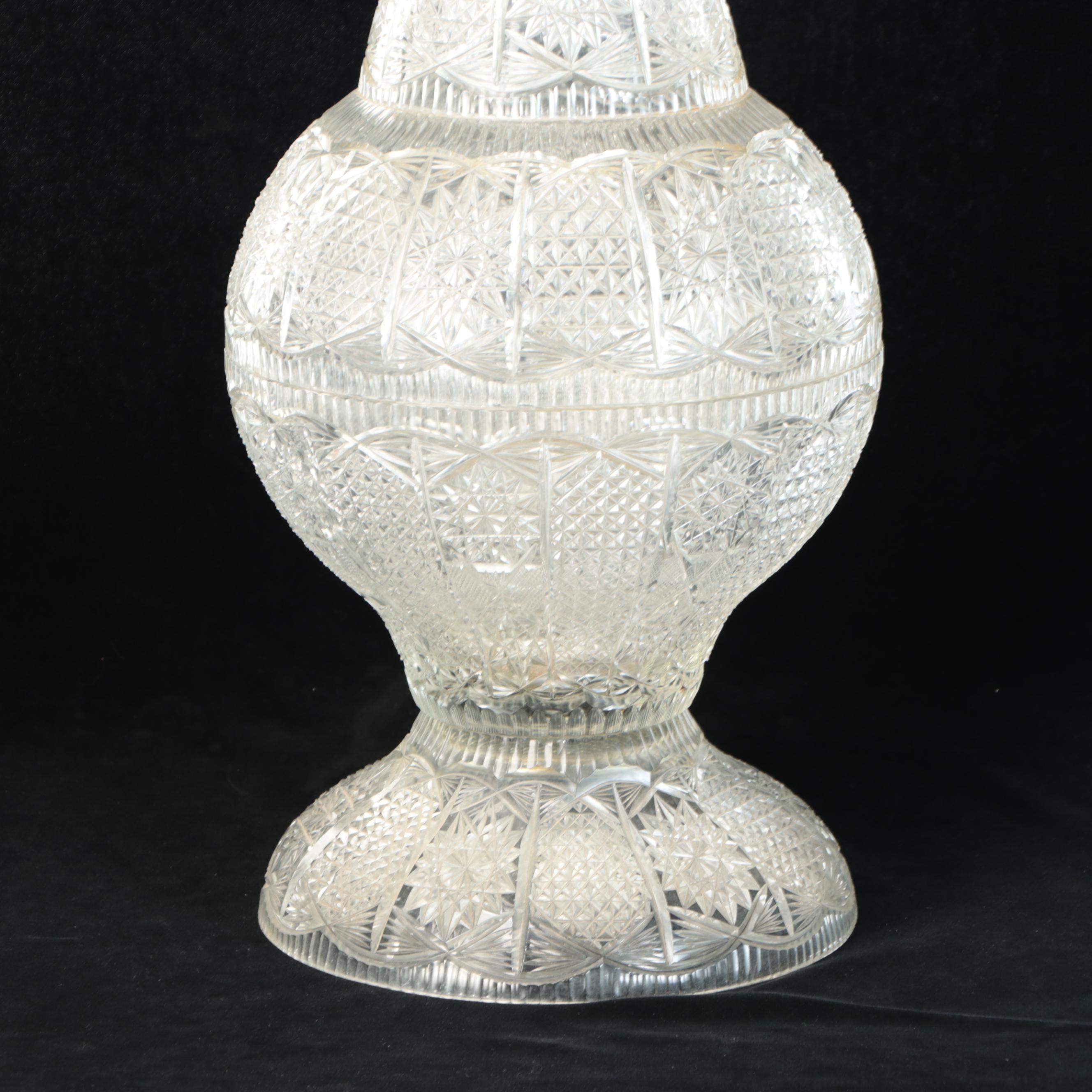 American Brilliant Cut Glass Russian Style Floor Vase, 20th Century