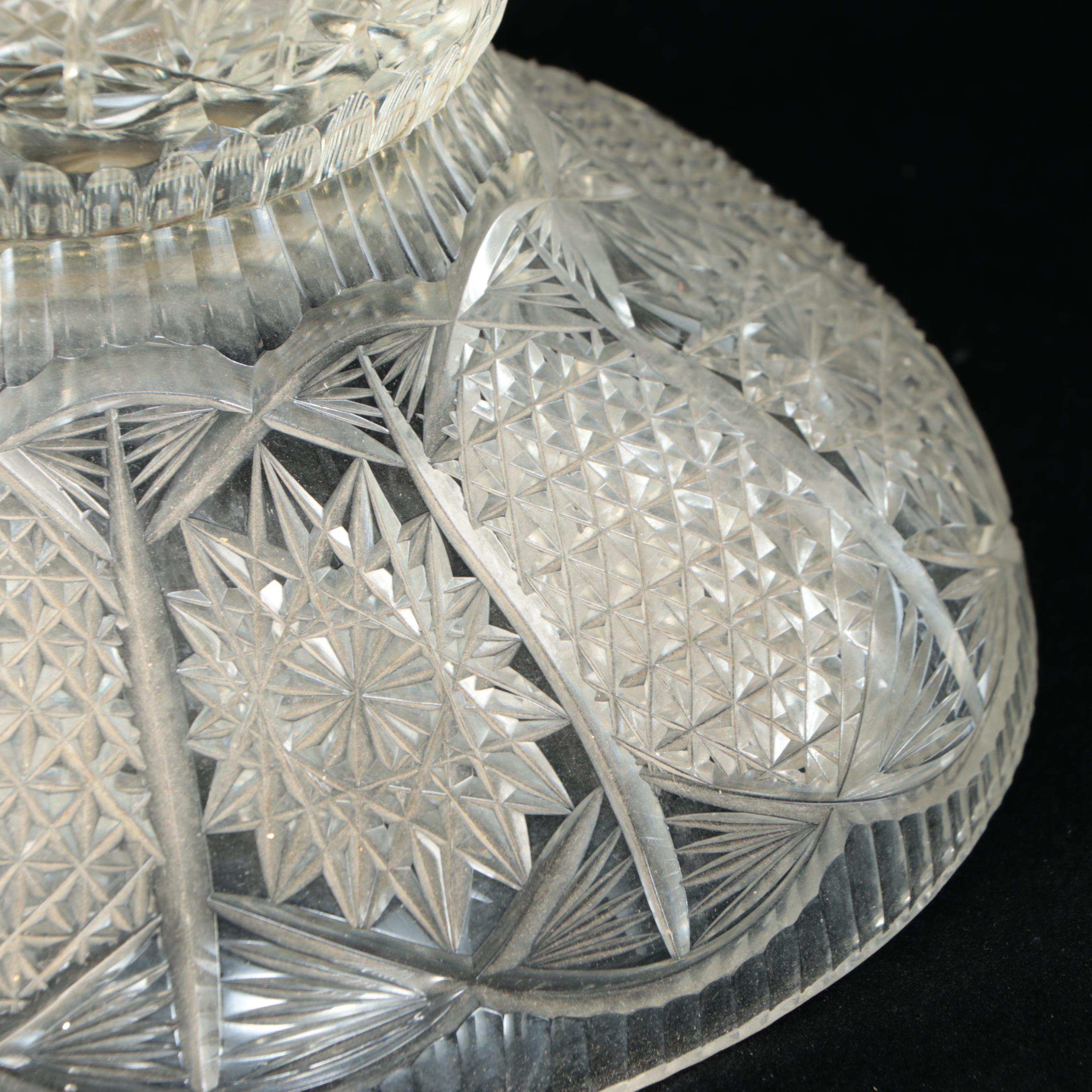 American Brilliant Cut Glass Russian Style Floor Vase, 20th Century