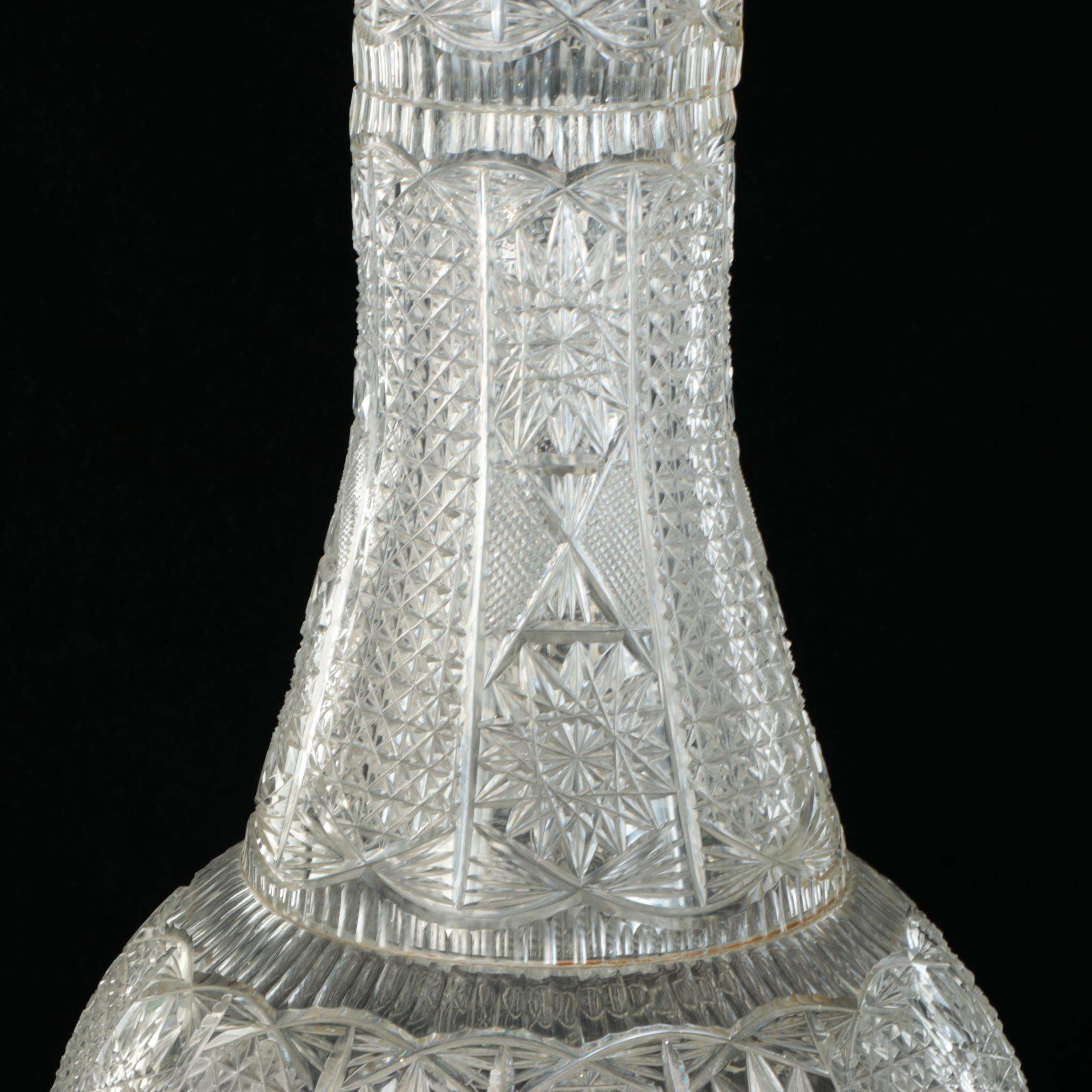 American Brilliant Cut Glass Russian Style Floor Vase, 20th Century
