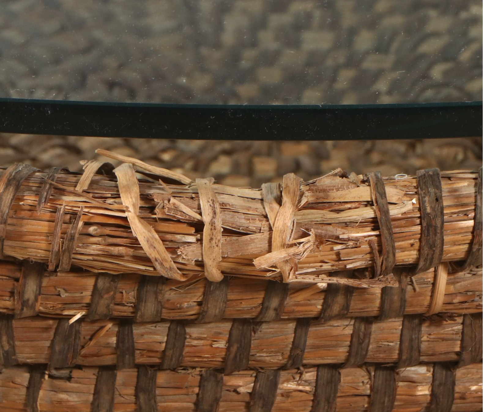 Large Braided Basket and Iron Glass Top Coffee Table