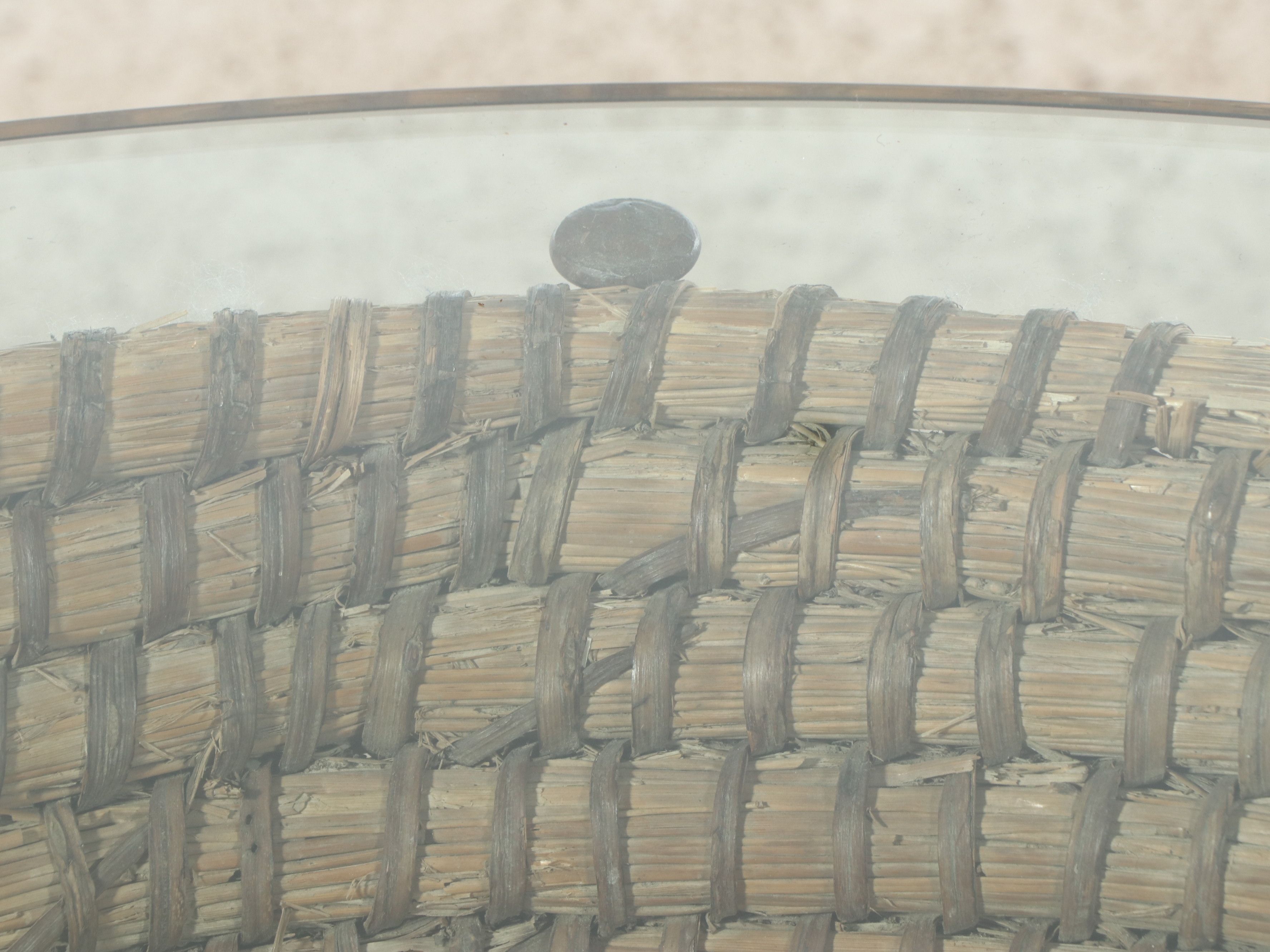 Large Braided Basket and Iron Glass Top Coffee Table