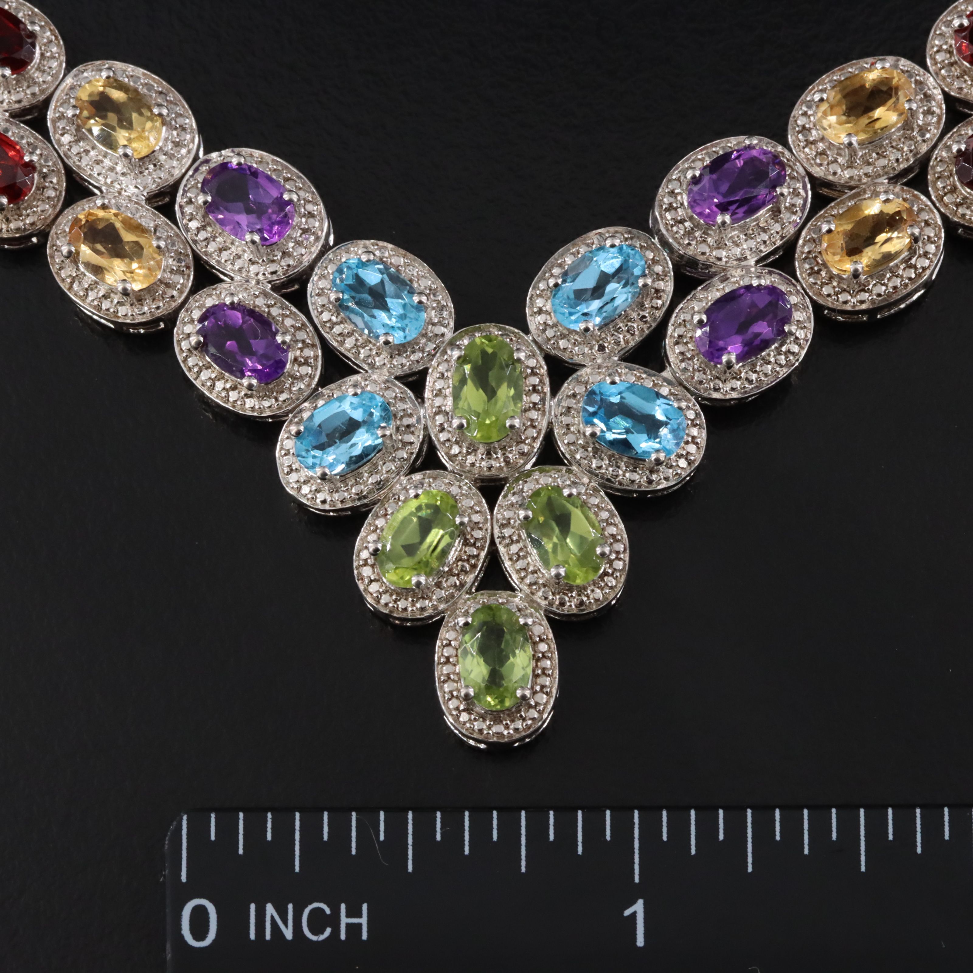 Sterling Chevron Necklace Featuring Peridot, Amethyst, and Garnet