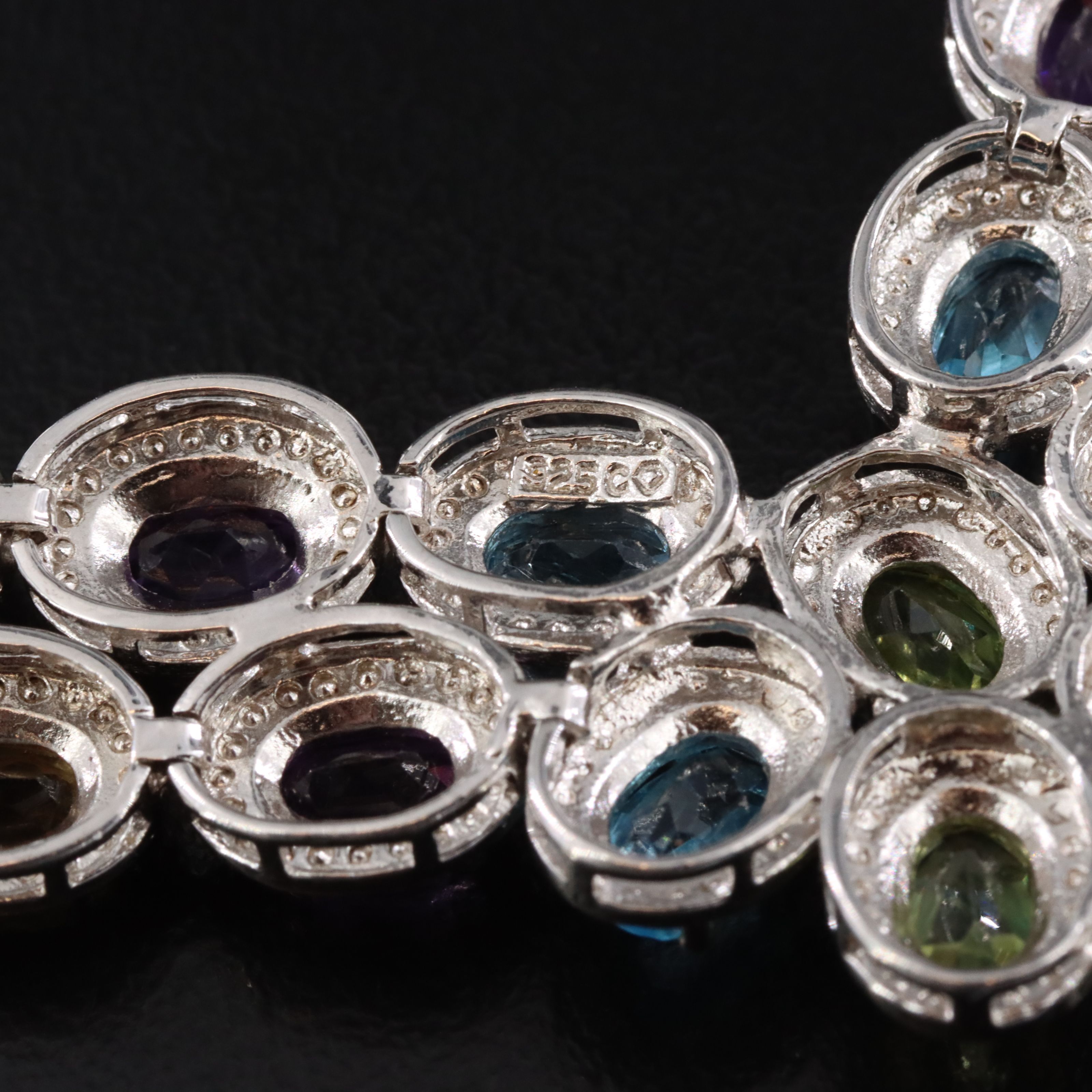 Sterling Chevron Necklace Featuring Peridot, Amethyst, and Garnet