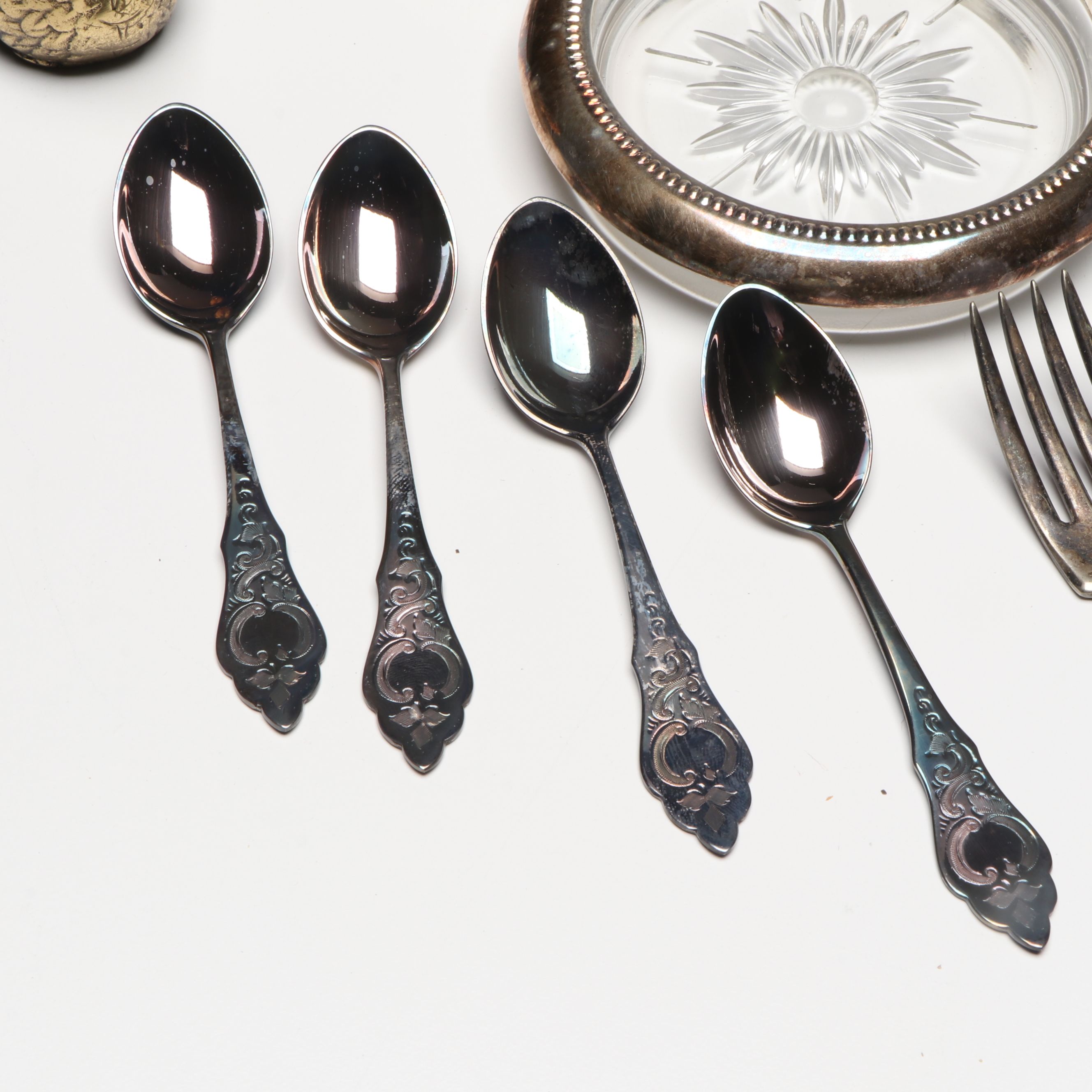 Gorham Sterling Silver Shakers and Bowl with Other Metal and Glass Tableware