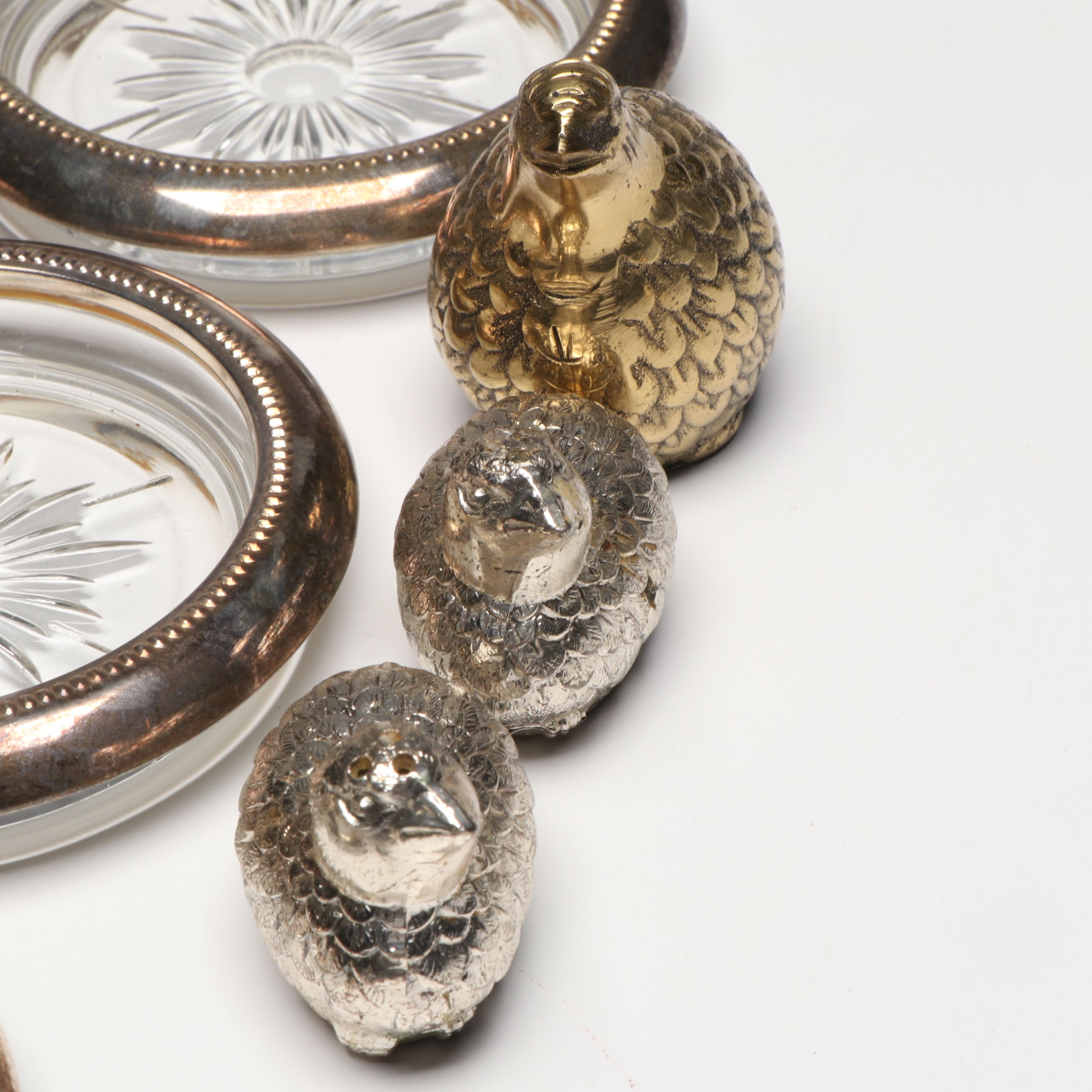 Gorham Sterling Silver Shakers and Bowl with Other Metal and Glass Tableware