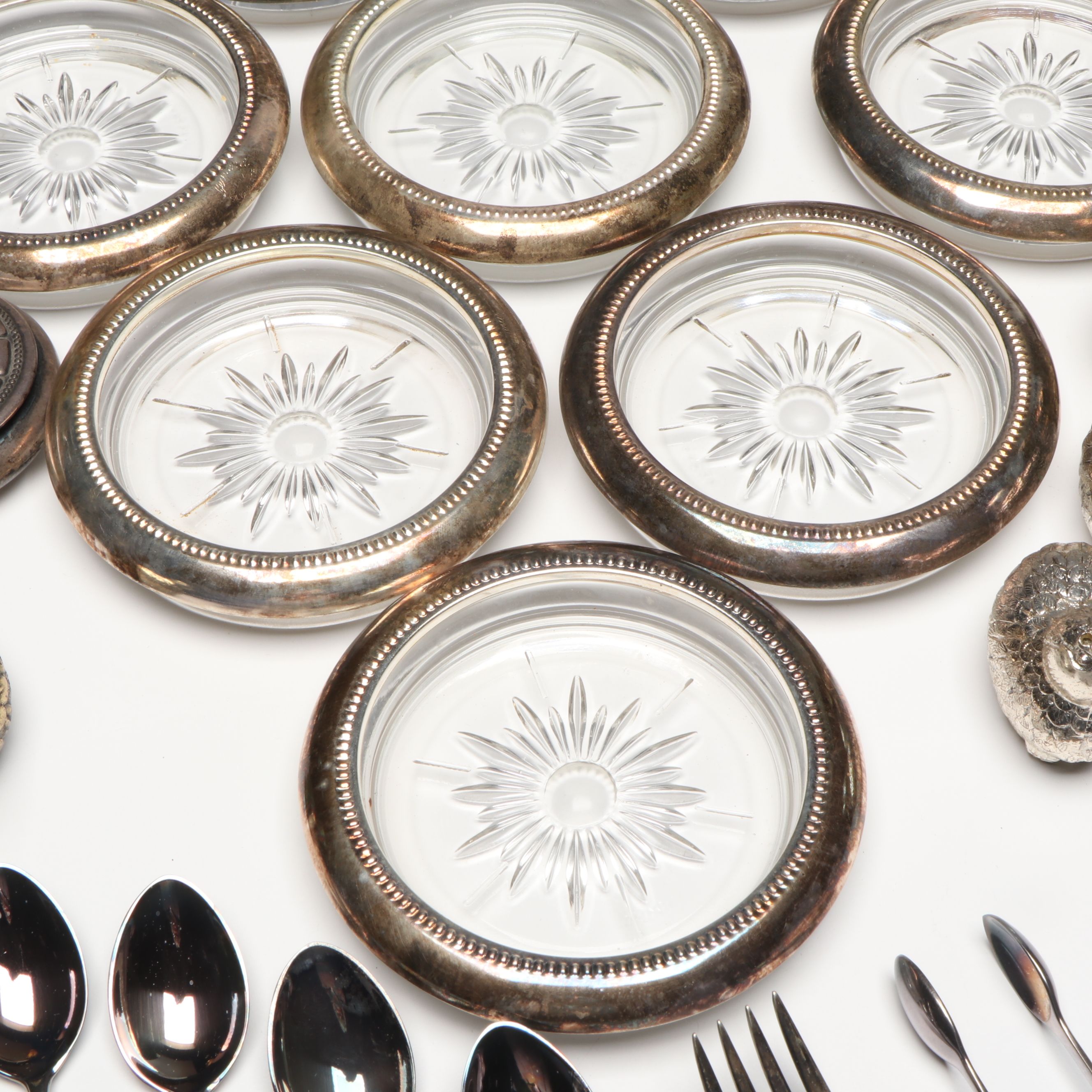 Gorham Sterling Silver Shakers and Bowl with Other Metal and Glass Tableware