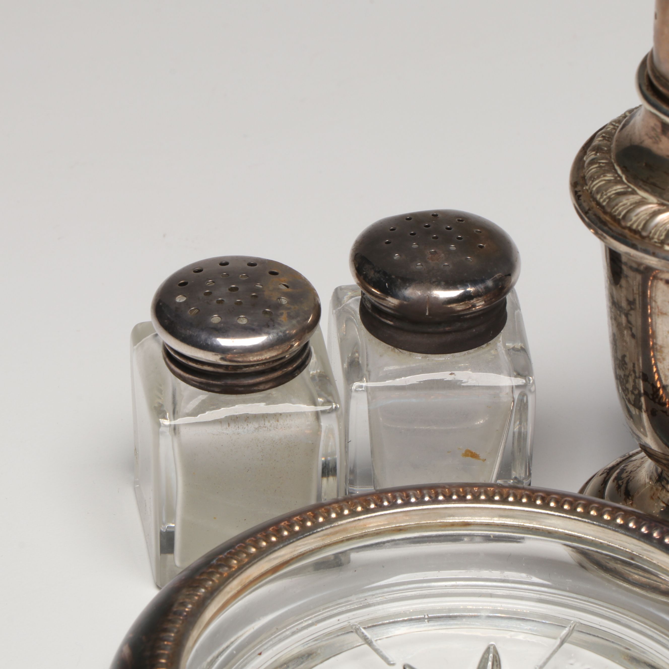 Gorham Sterling Silver Shakers and Bowl with Other Metal and Glass Tableware