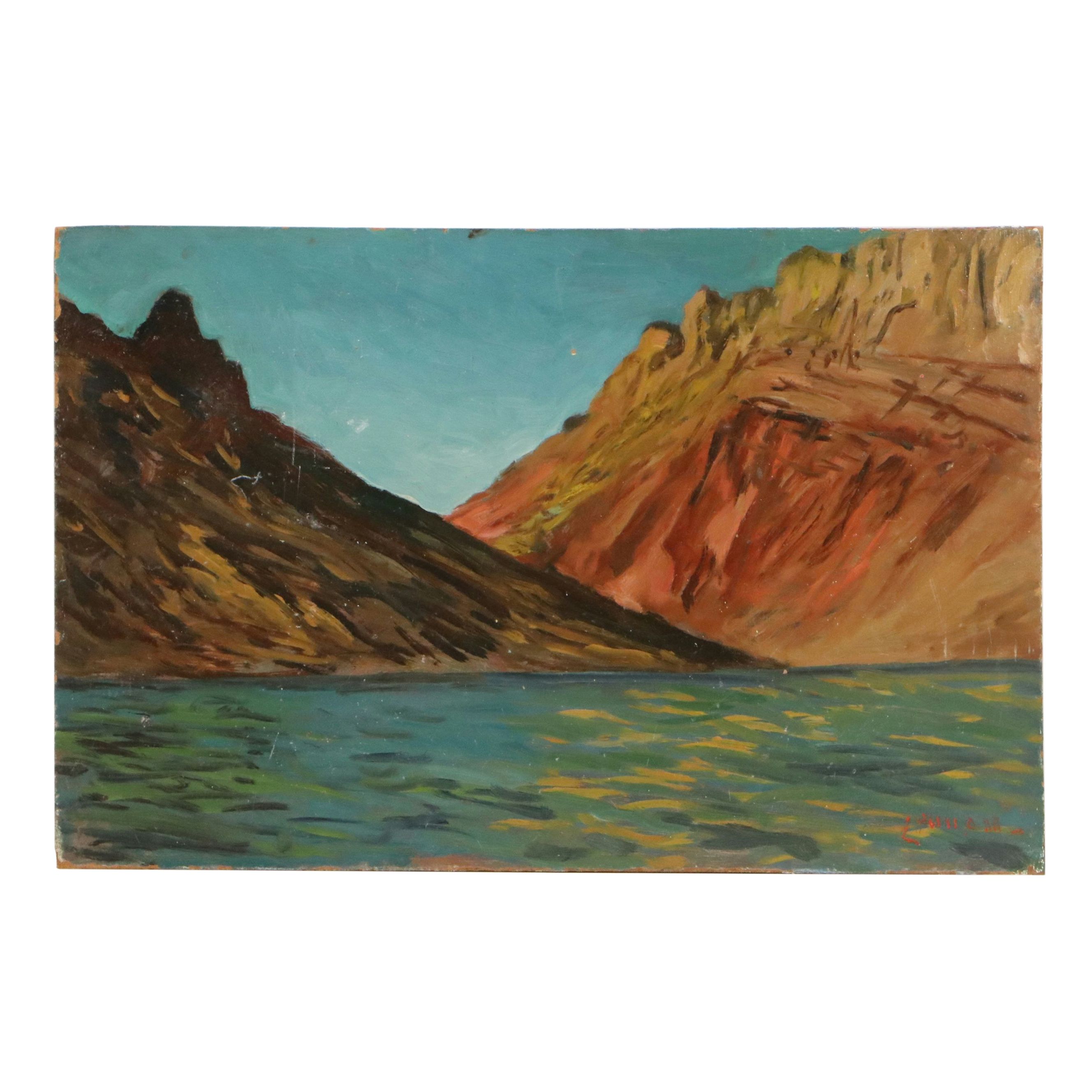 Bernard Lennon Oil Painting of Coastal Cliffs, Mid-20th Century