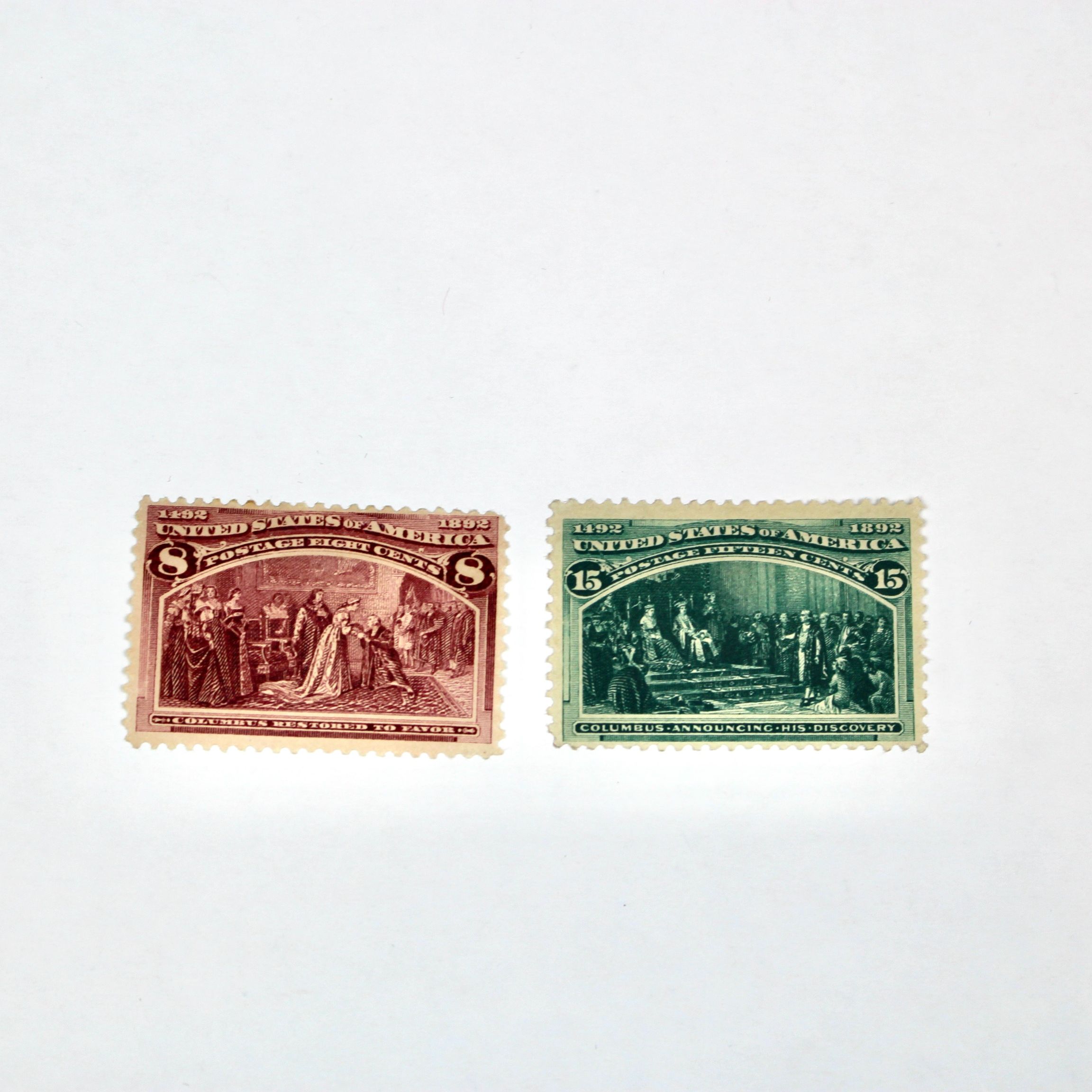 Two 1893 Columbian Exposition Postage Stamps, Scott 236 and 238