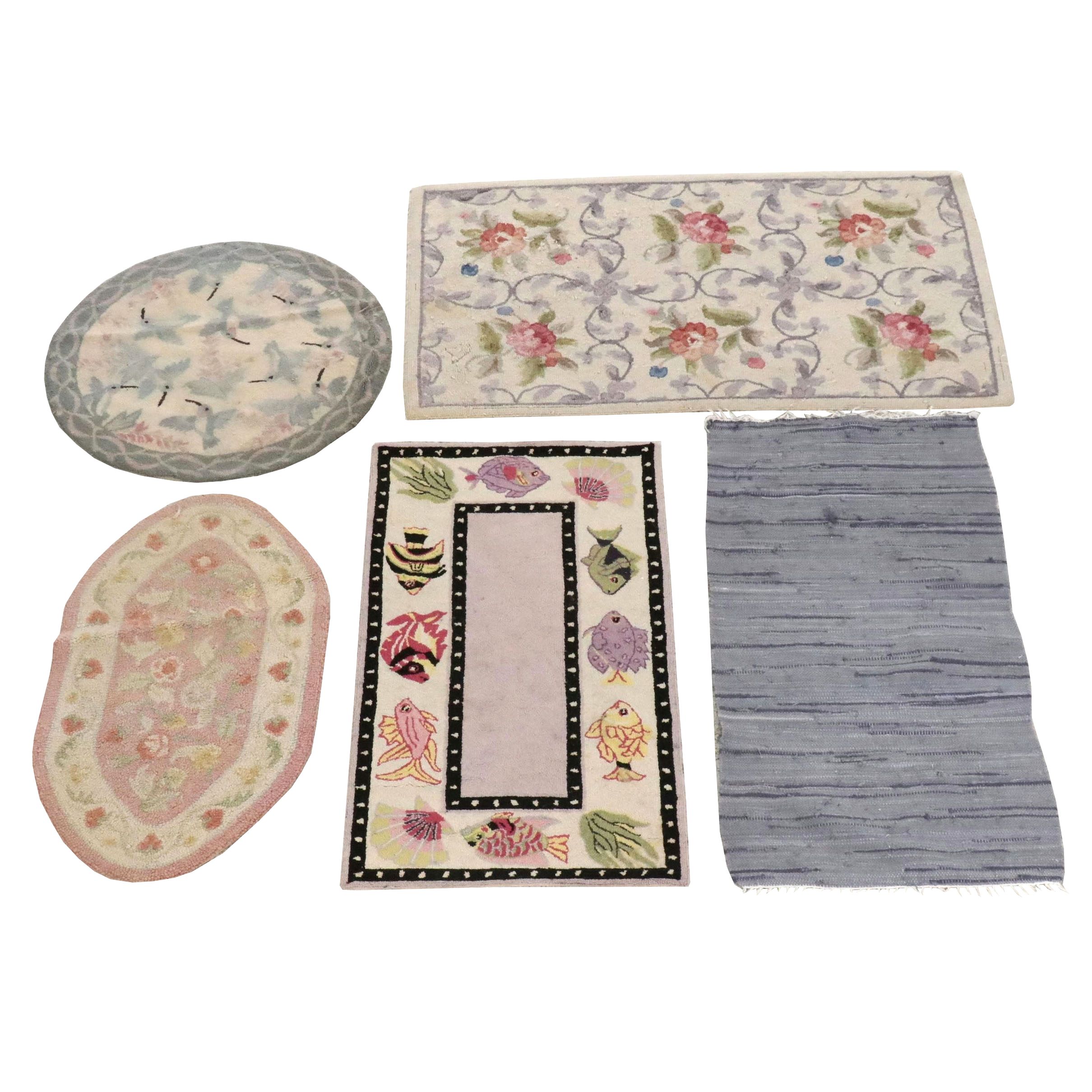 3'1 x 4'11 and Other Handmade Hooked Wool and Woven Rag Rug Accent Rugs