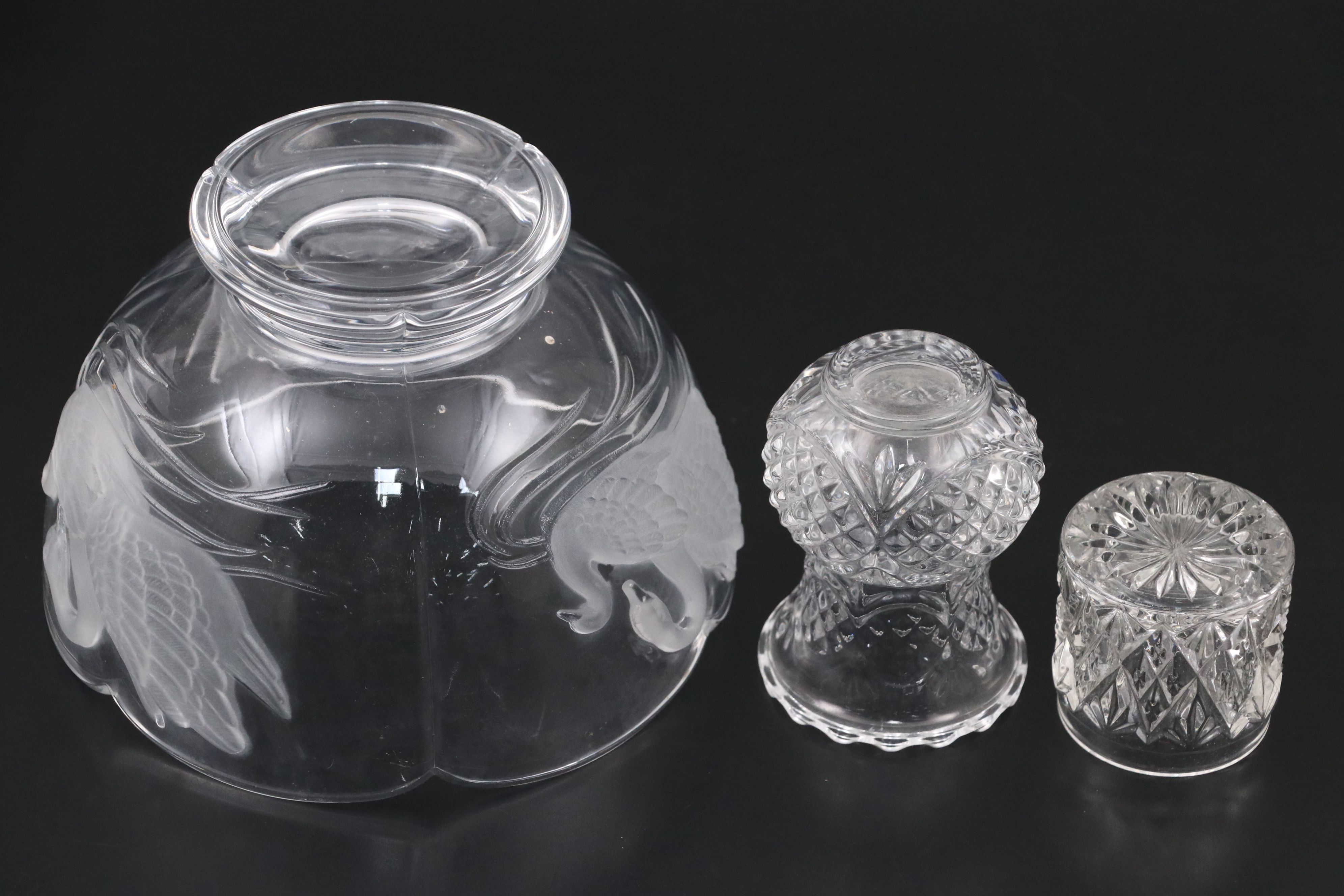 Teleflora Embossed Swan Crystal Bowl with Other Crystal Vases and Serverware