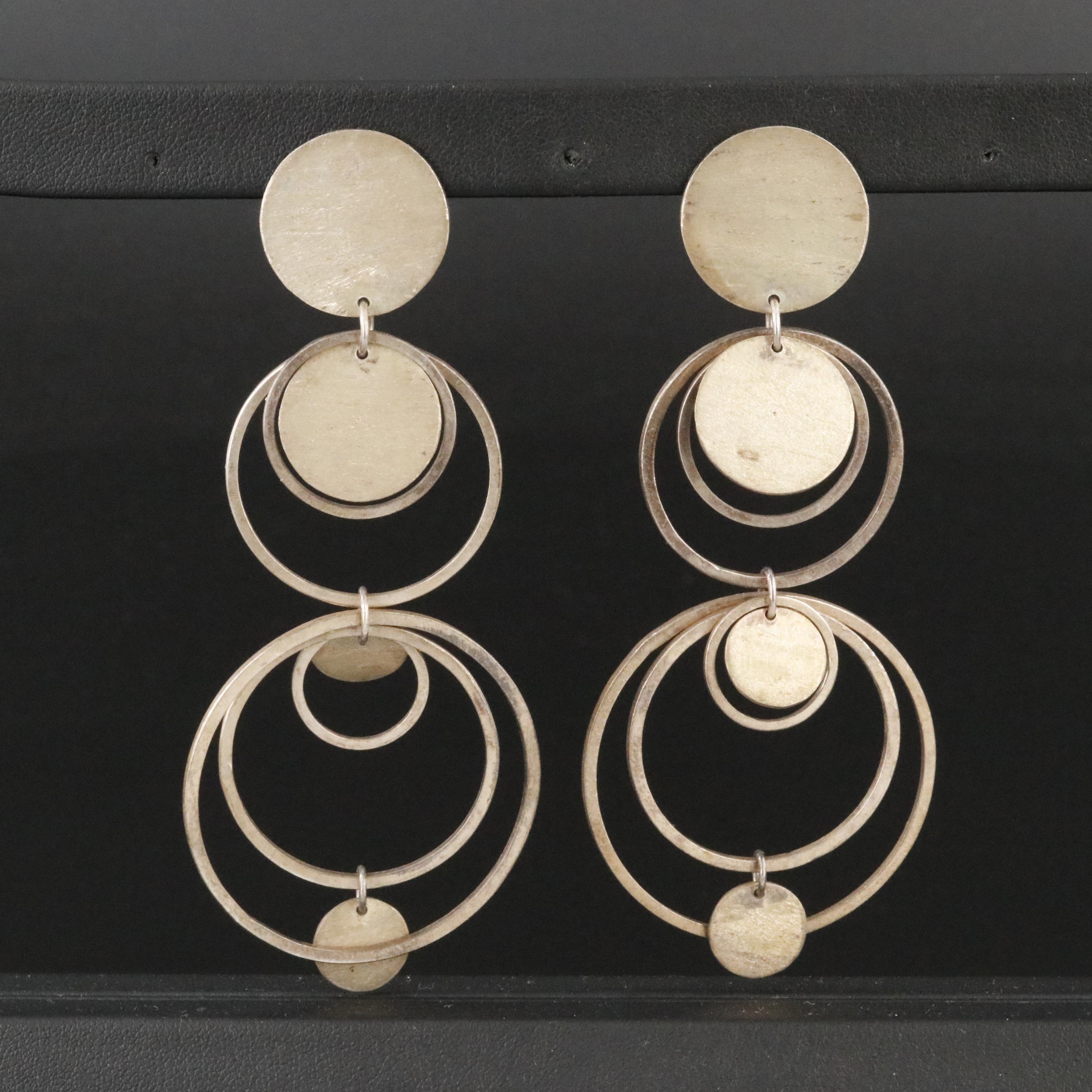 Mexican Sterling Concentric Drop Earrings