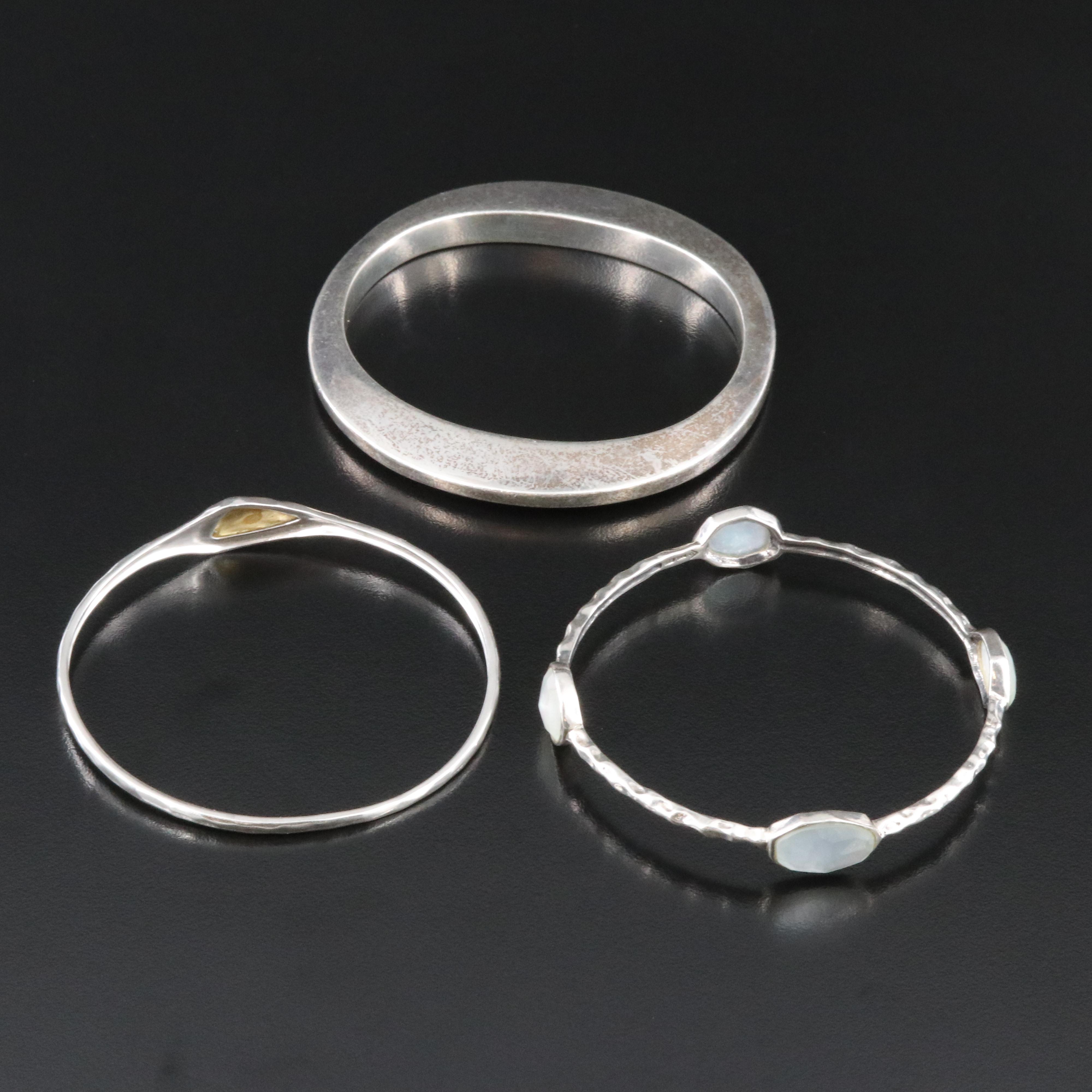 Silpada and Mexican Sterling Bangle Bracelets Including Mother-of-Pearl Doublet