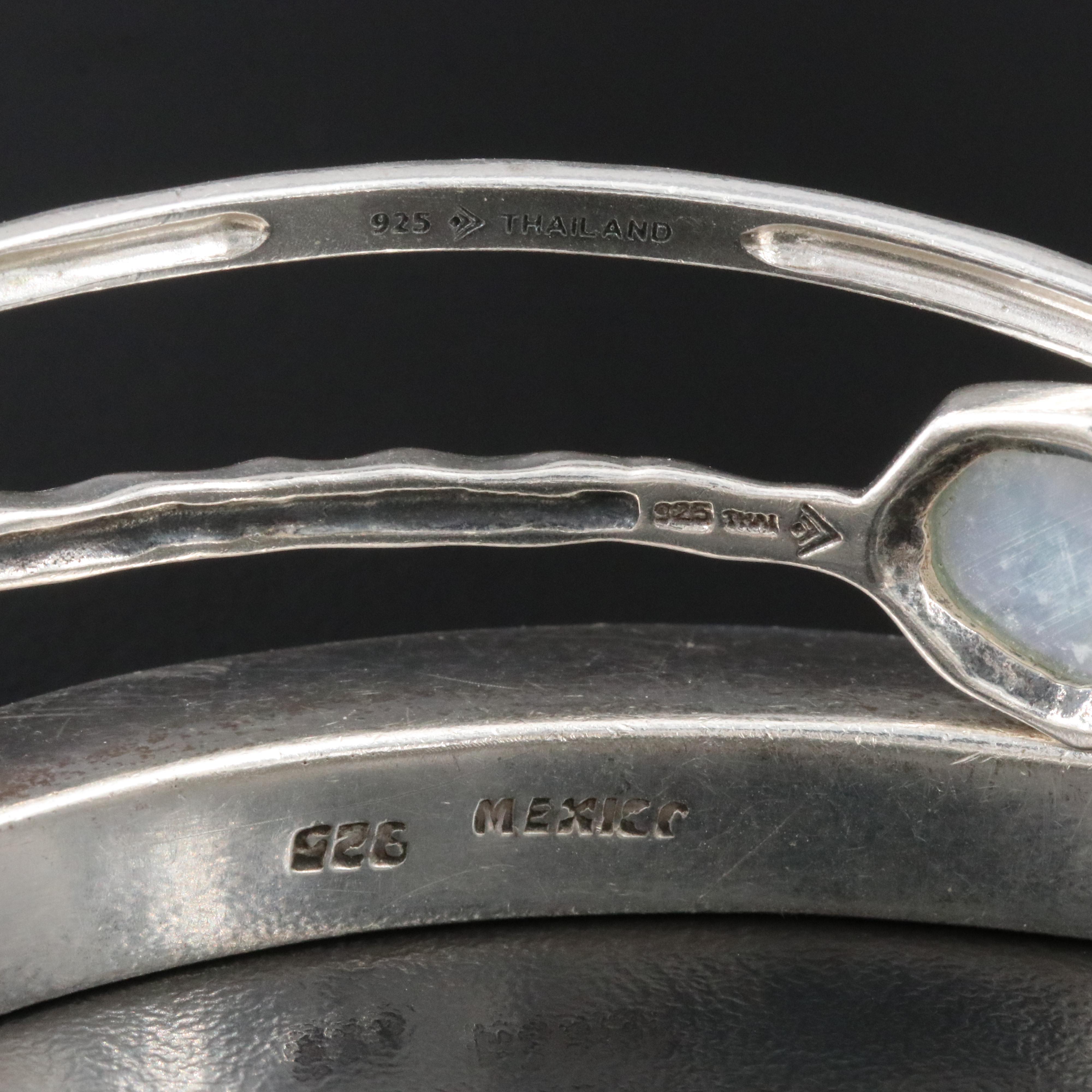 Silpada and Mexican Sterling Bangle Bracelets Including Mother-of-Pearl Doublet