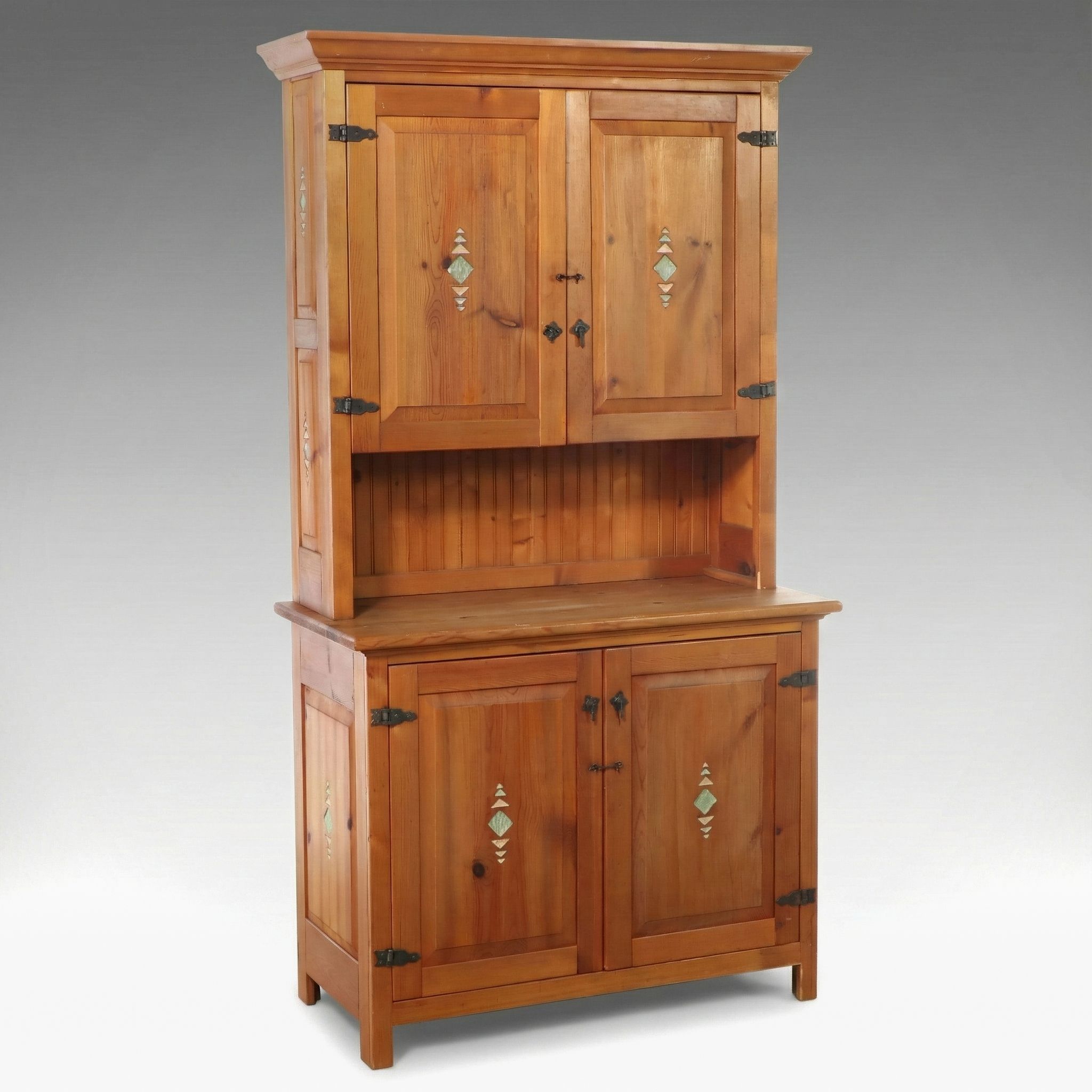 Edwin L Werner Paint Decorated Primitive Style Pine Hutch, 1994