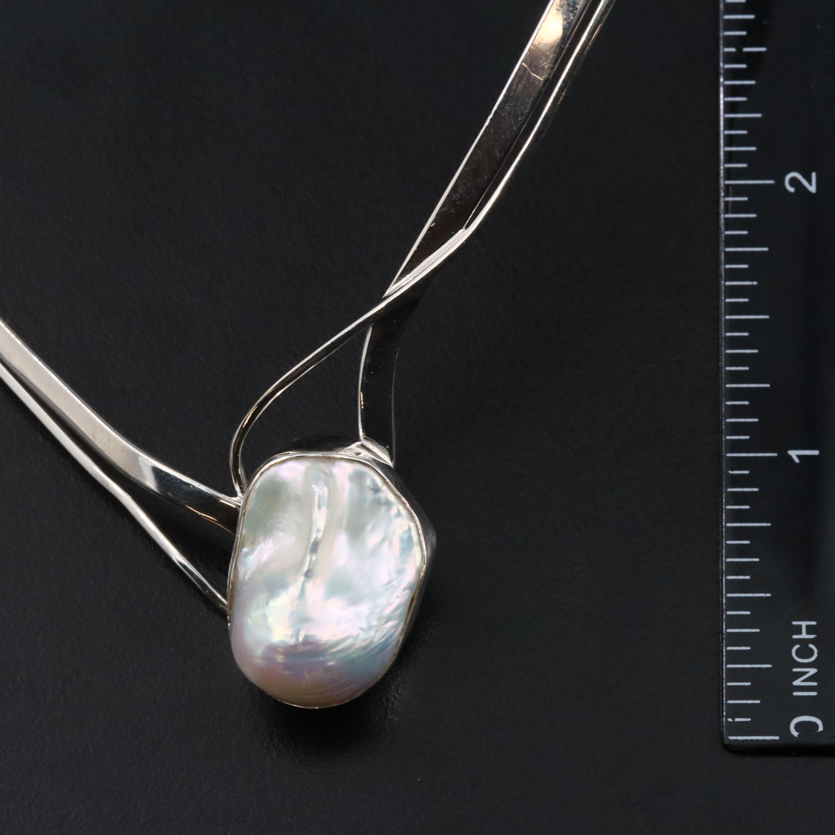 Sterling Pearl Torque Necklace