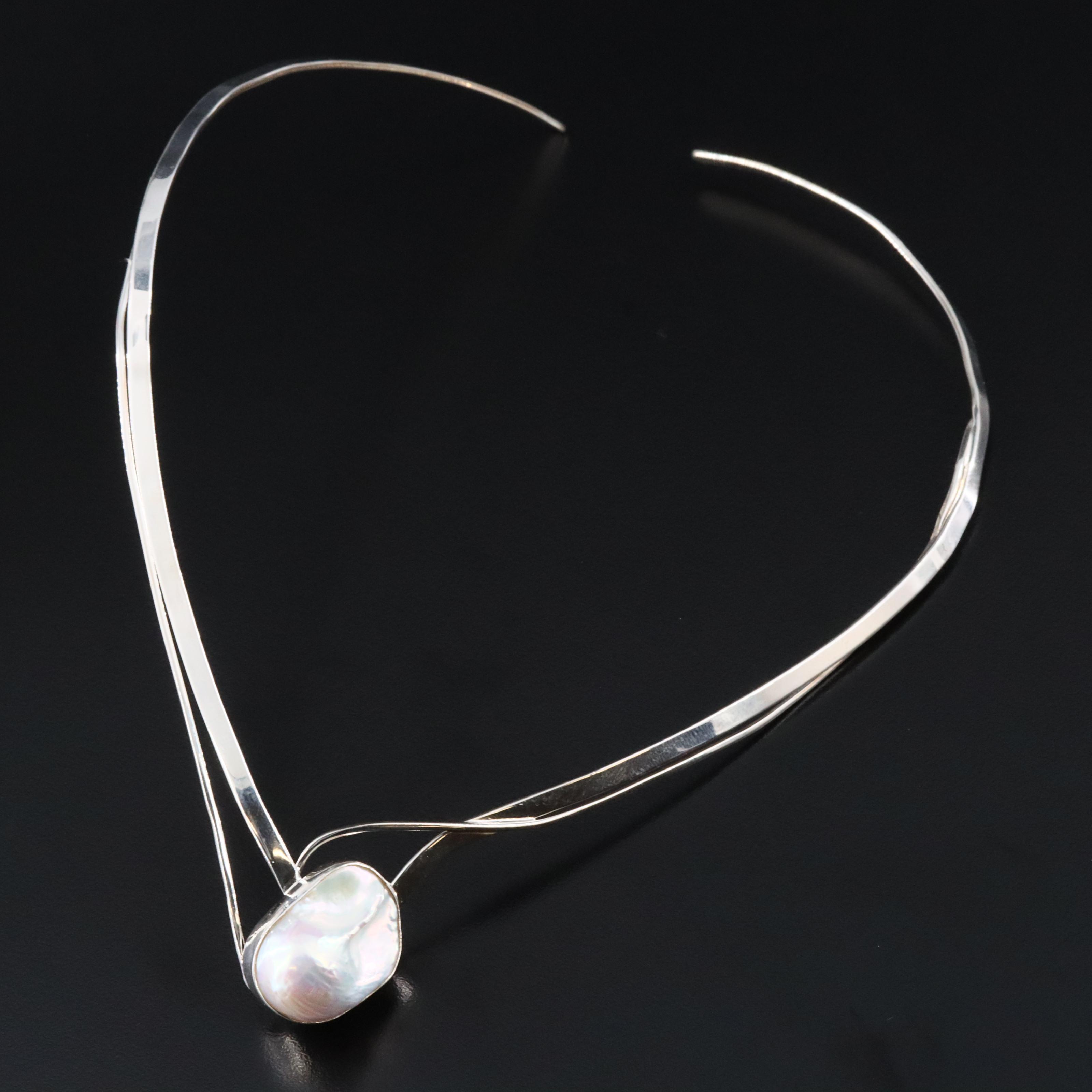 Sterling Pearl Torque Necklace
