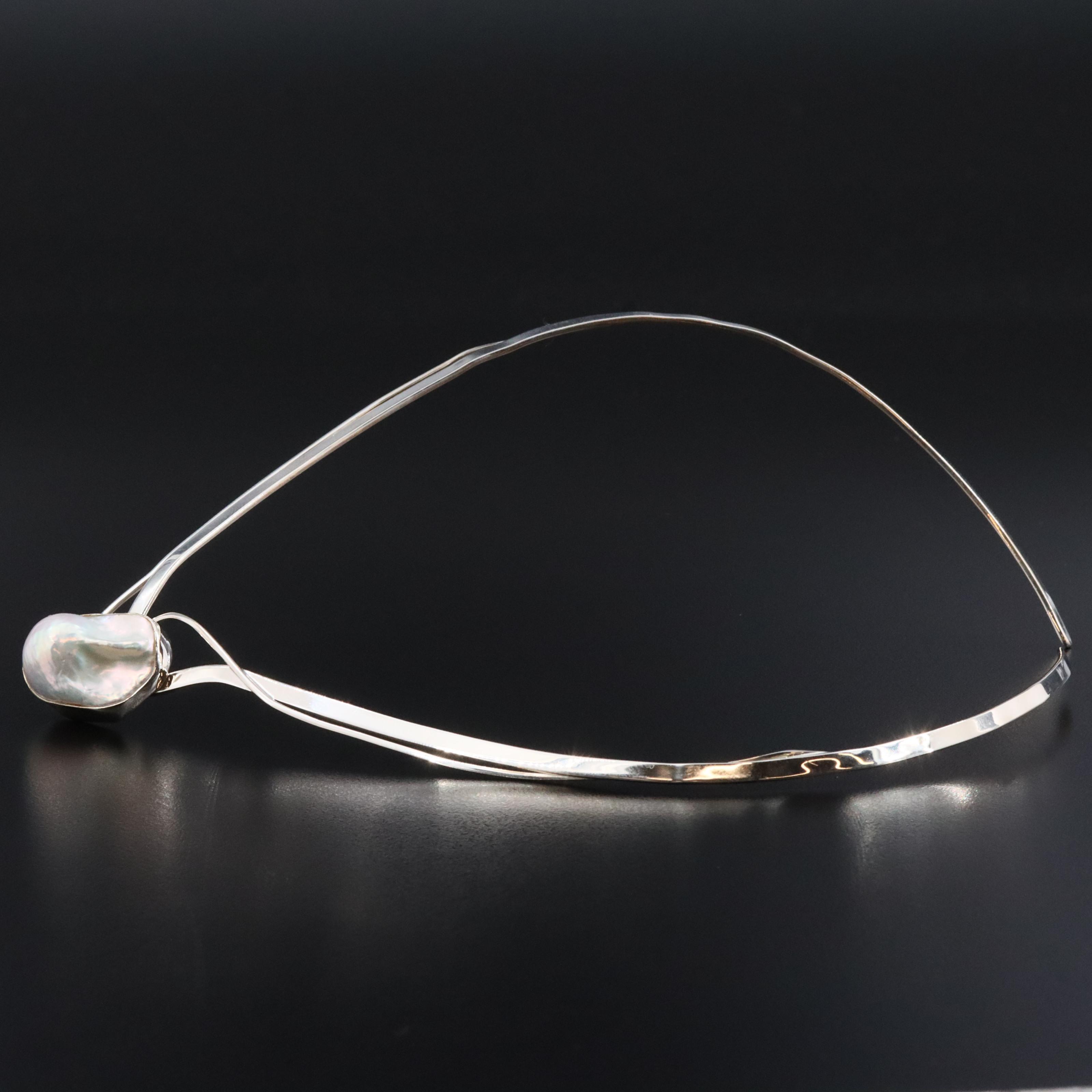 Sterling Pearl Torque Necklace