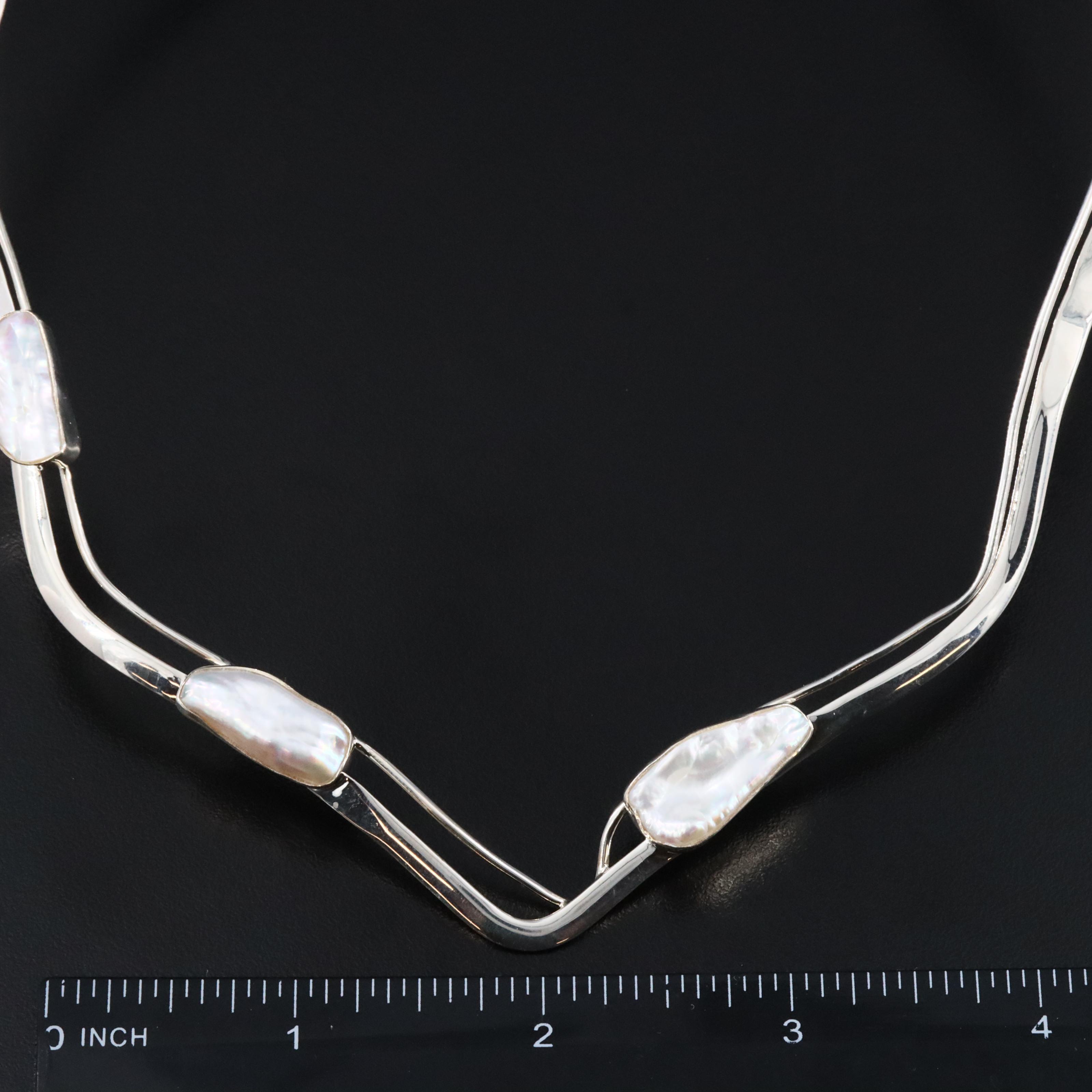 Sterling Pearl Torque Necklace