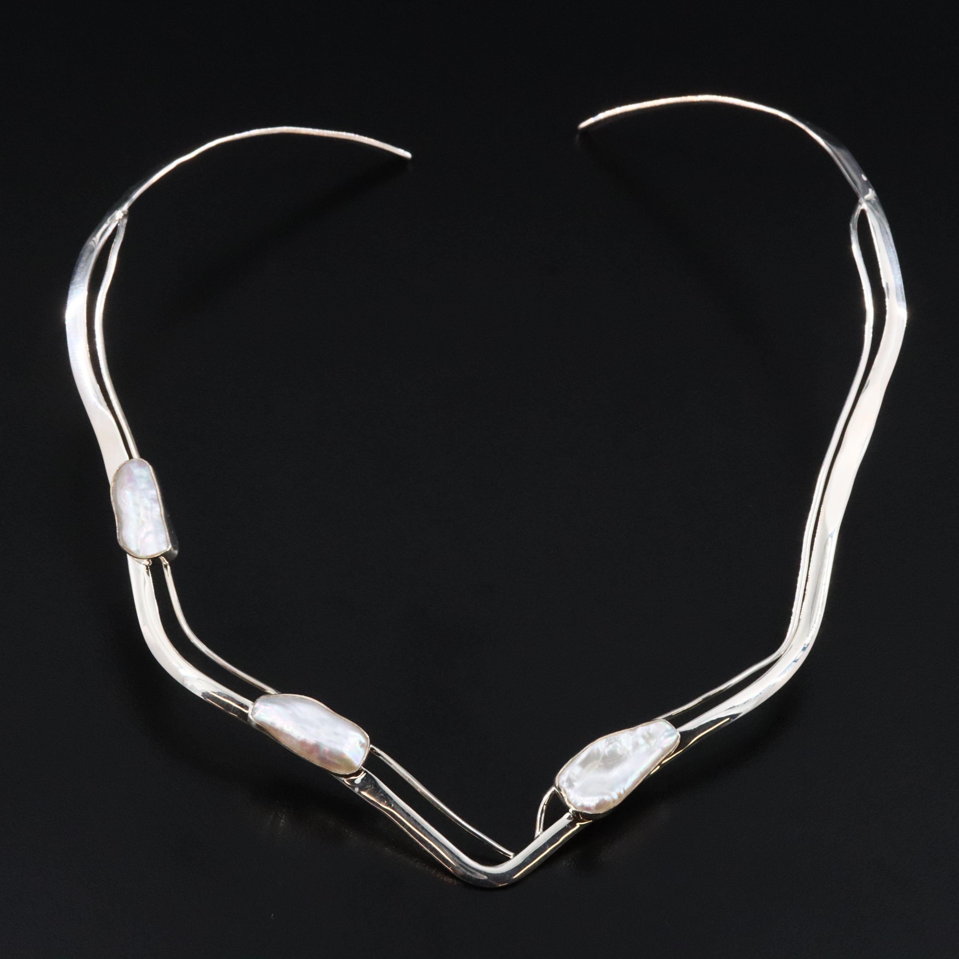 Sterling Pearl Torque Necklace