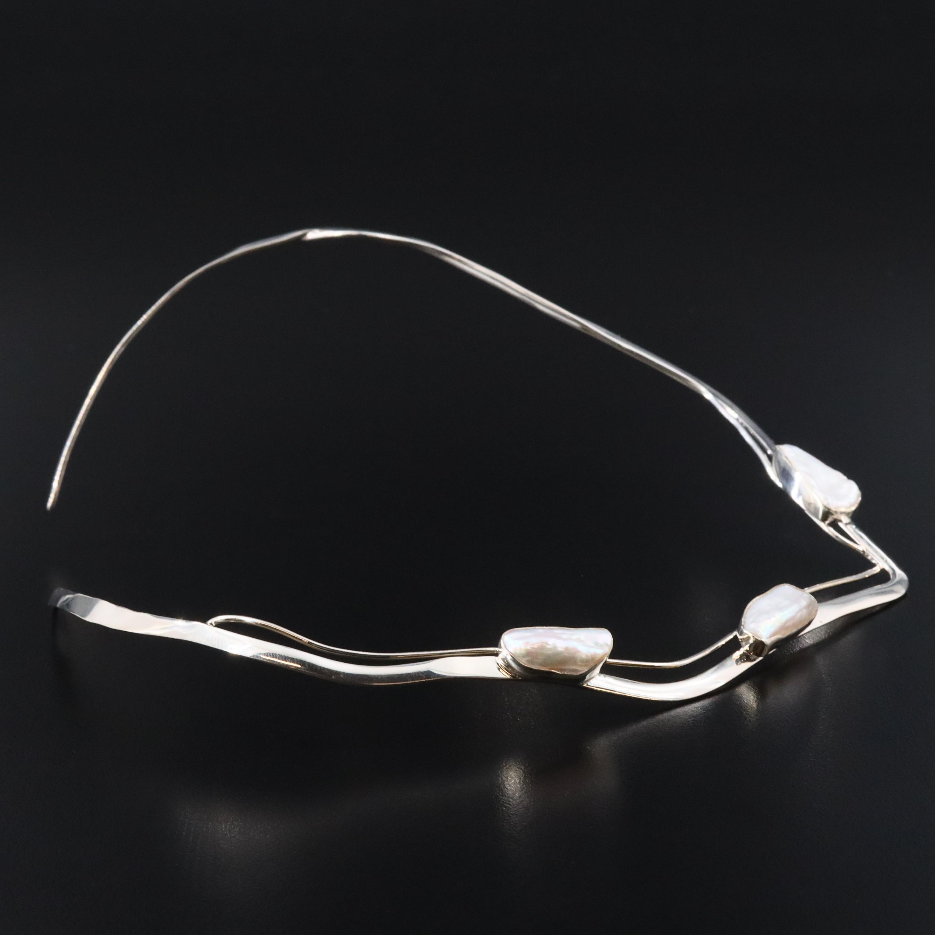 Sterling Pearl Torque Necklace