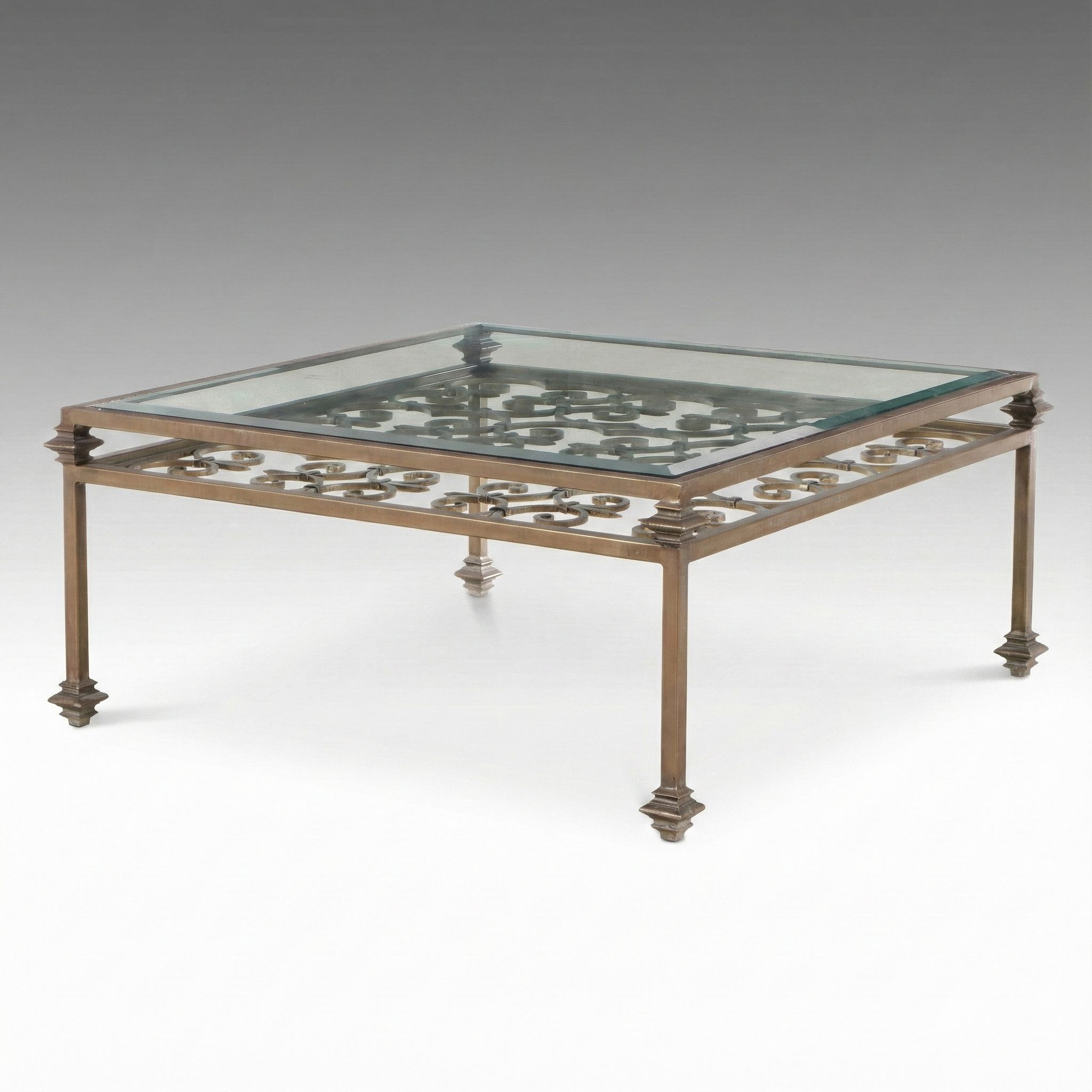Contemporary Scrolled Metal Glass Top Coffee Table