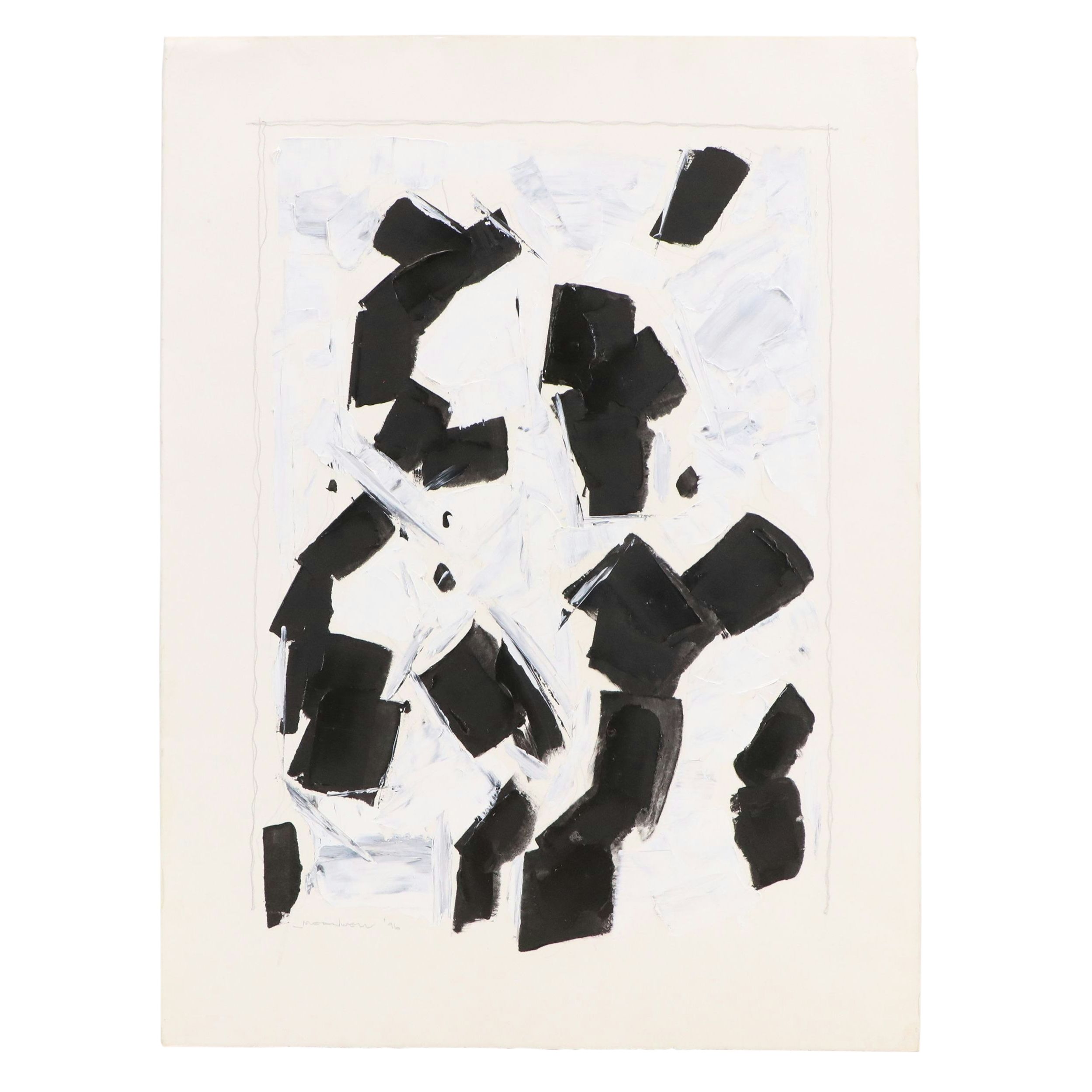 Jack Meanwell Acrylic Painting: Abstract in Black and White, 1996