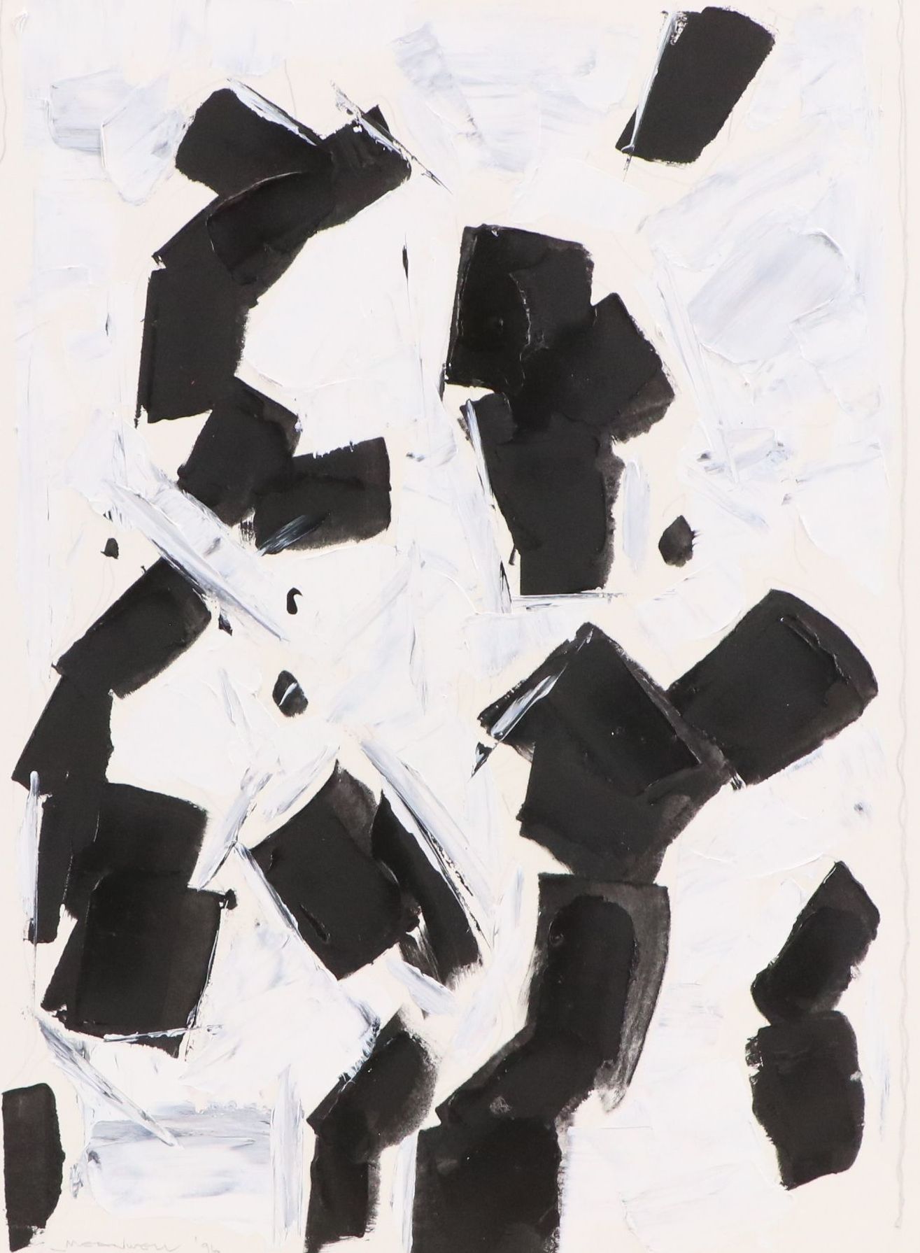 Jack Meanwell Acrylic Painting: Abstract in Black and White, 1996
