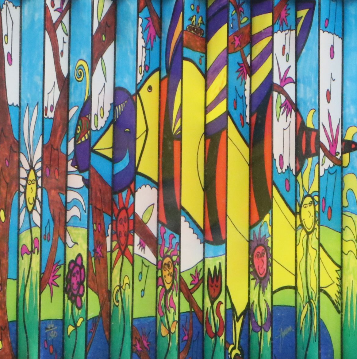 Accordion-Folded Digital Print of Naïve Style Nature Scenes, 21st Century