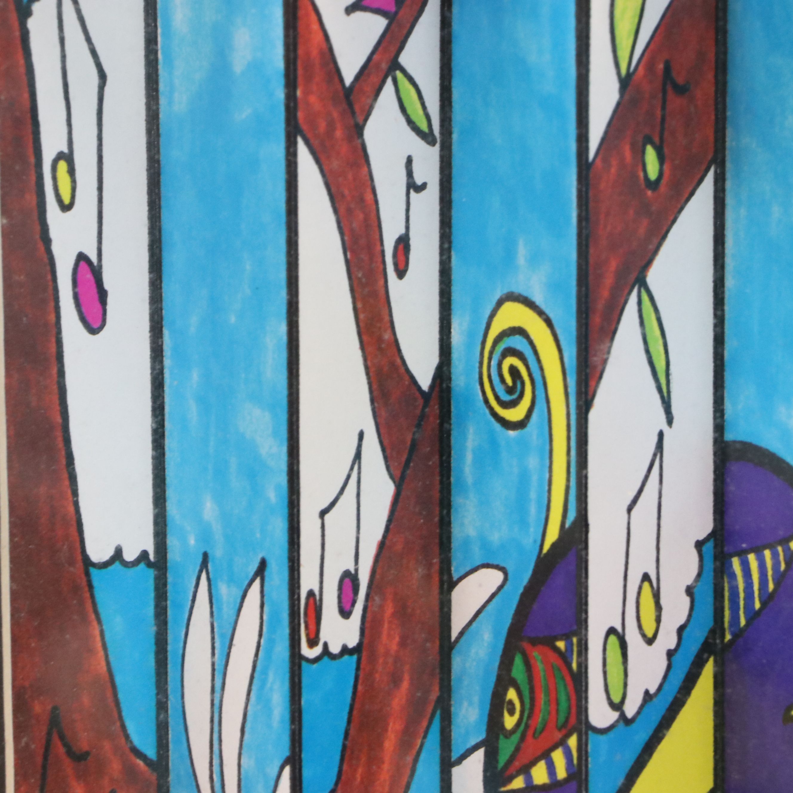 Accordion-Folded Digital Print of Naïve Style Nature Scenes, 21st Century