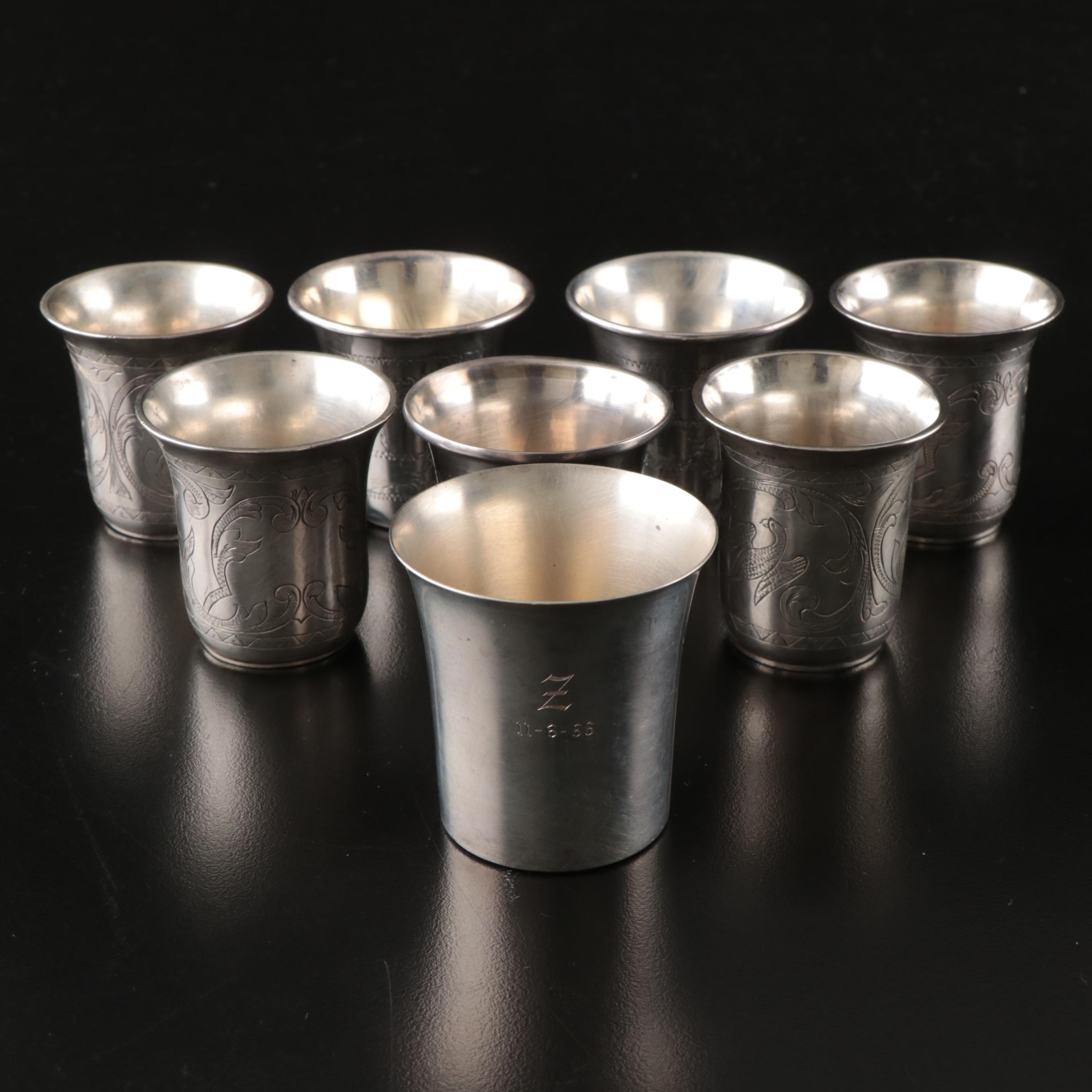 Austro-Hungarian 750 Silver with Other Engraved Sterling Kiddush Cups