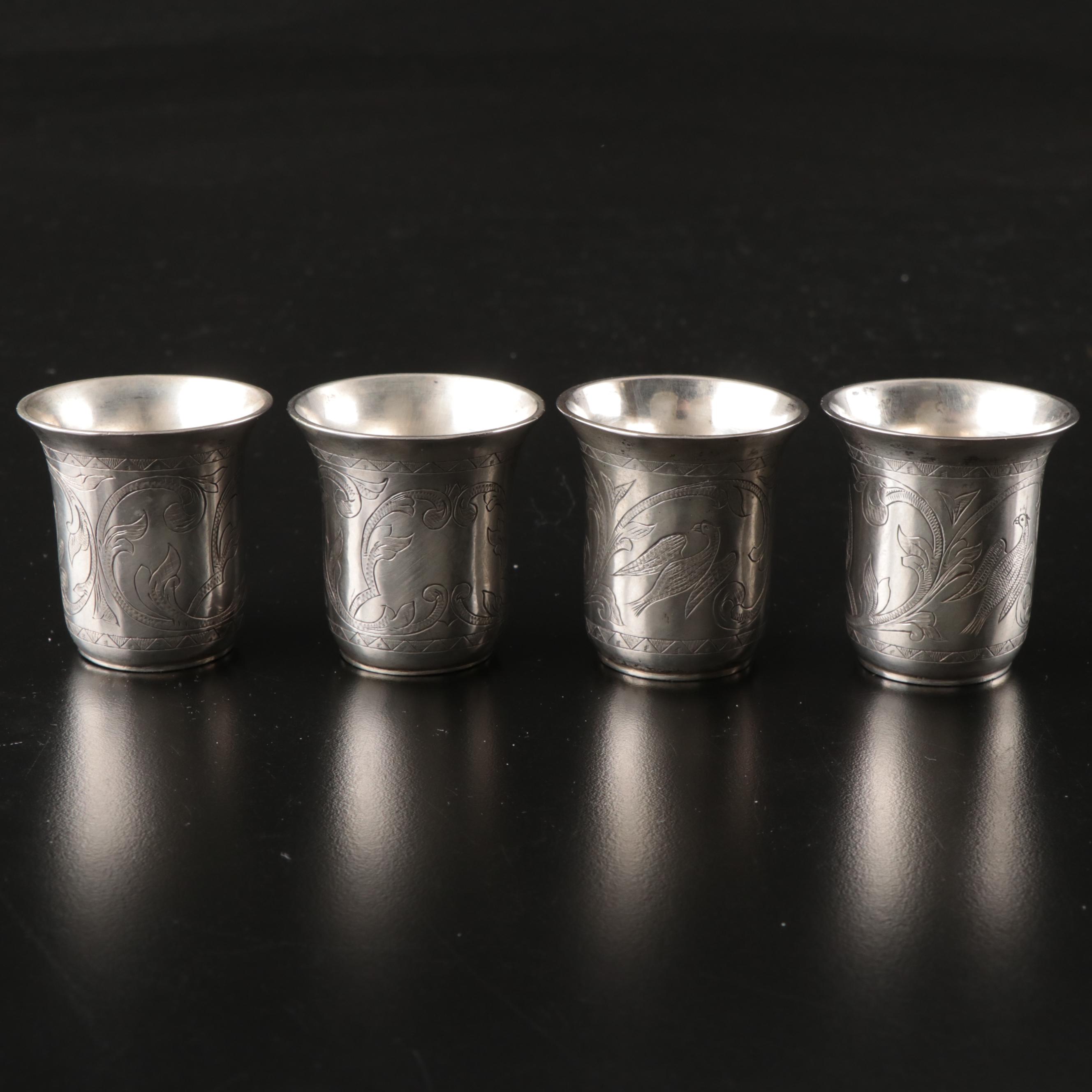 Austro-Hungarian 750 Silver with Other Engraved Sterling Kiddush Cups