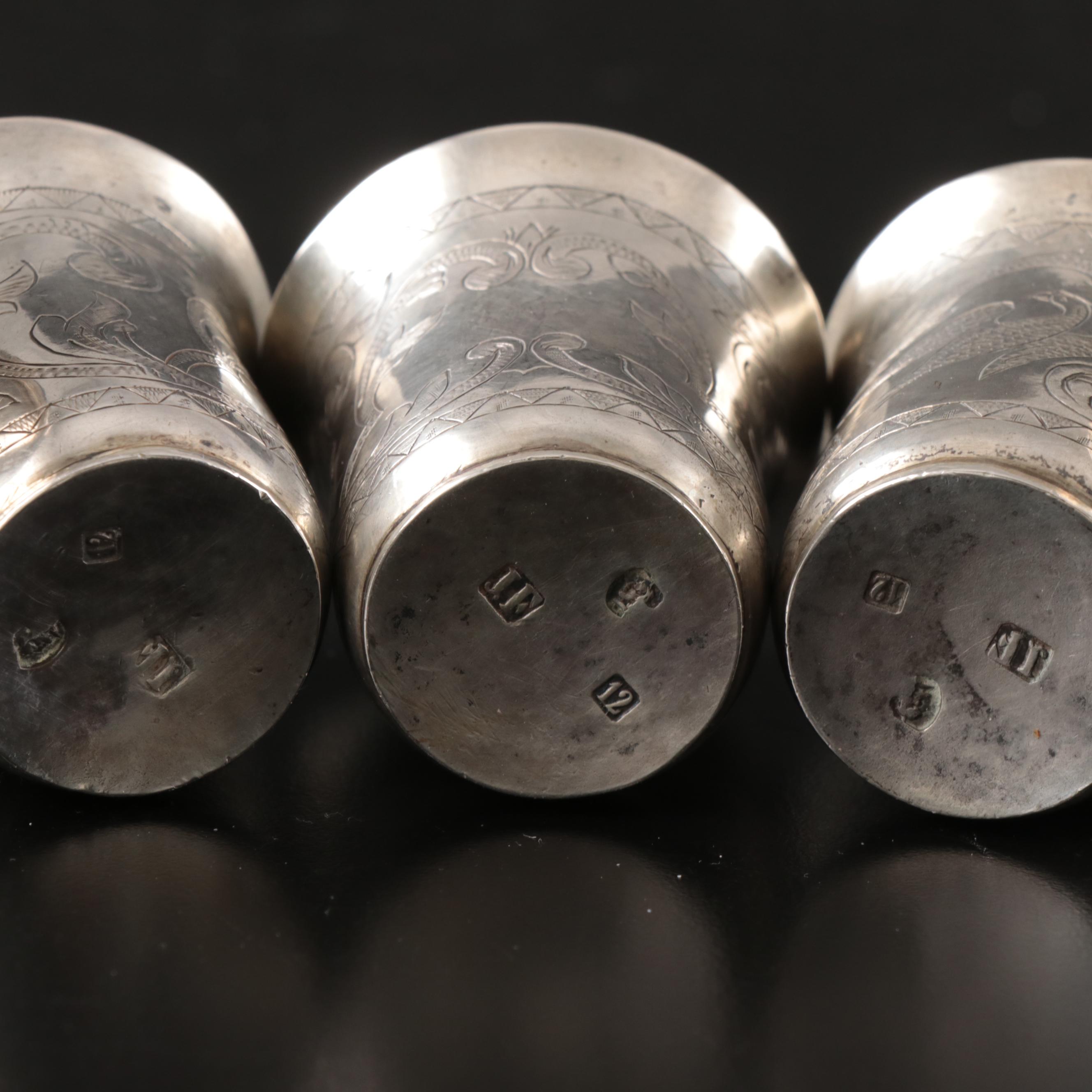 Austro-Hungarian 750 Silver with Other Engraved Sterling Kiddush Cups