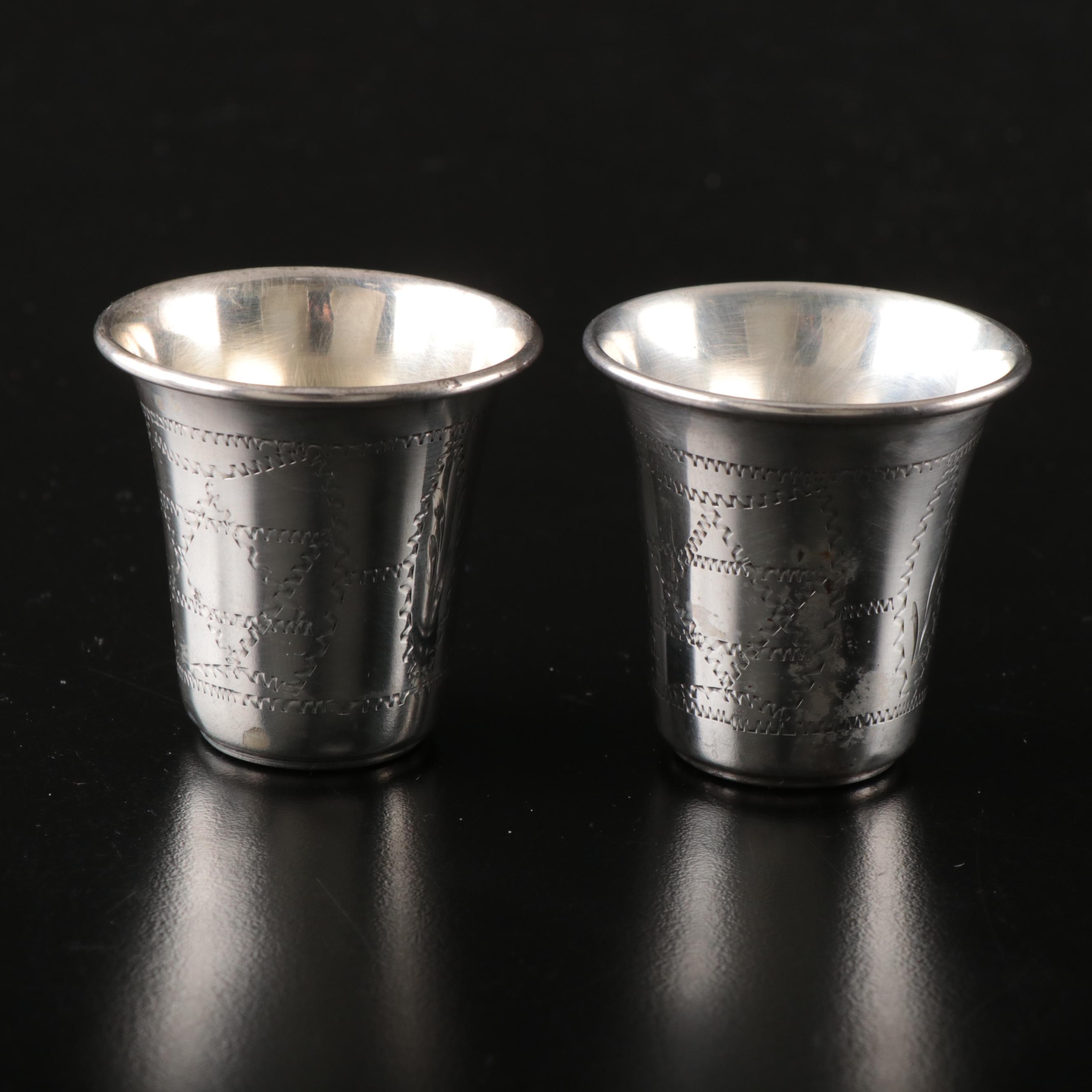 Austro-Hungarian 750 Silver with Other Engraved Sterling Kiddush Cups