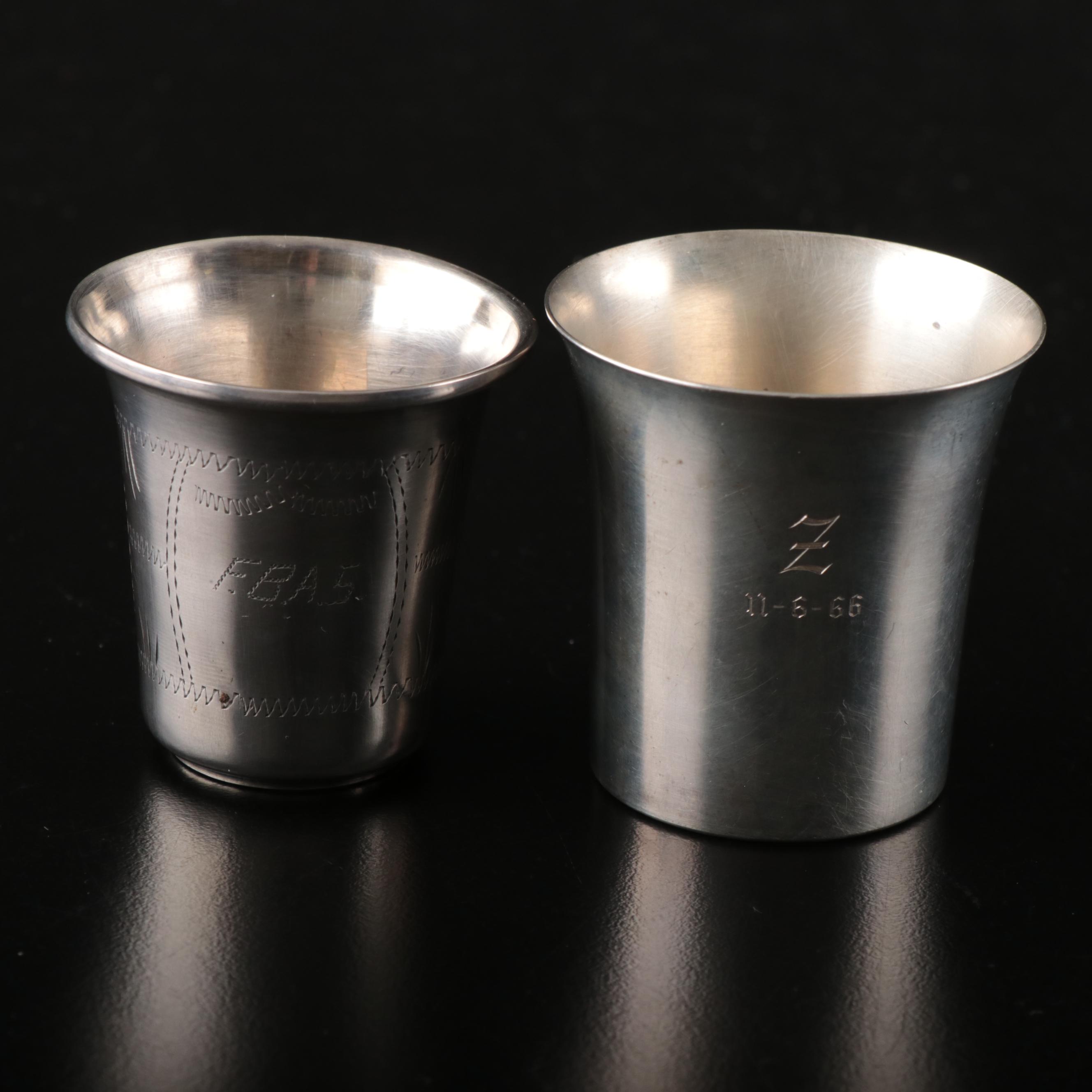 Austro-Hungarian 750 Silver with Other Engraved Sterling Kiddush Cups